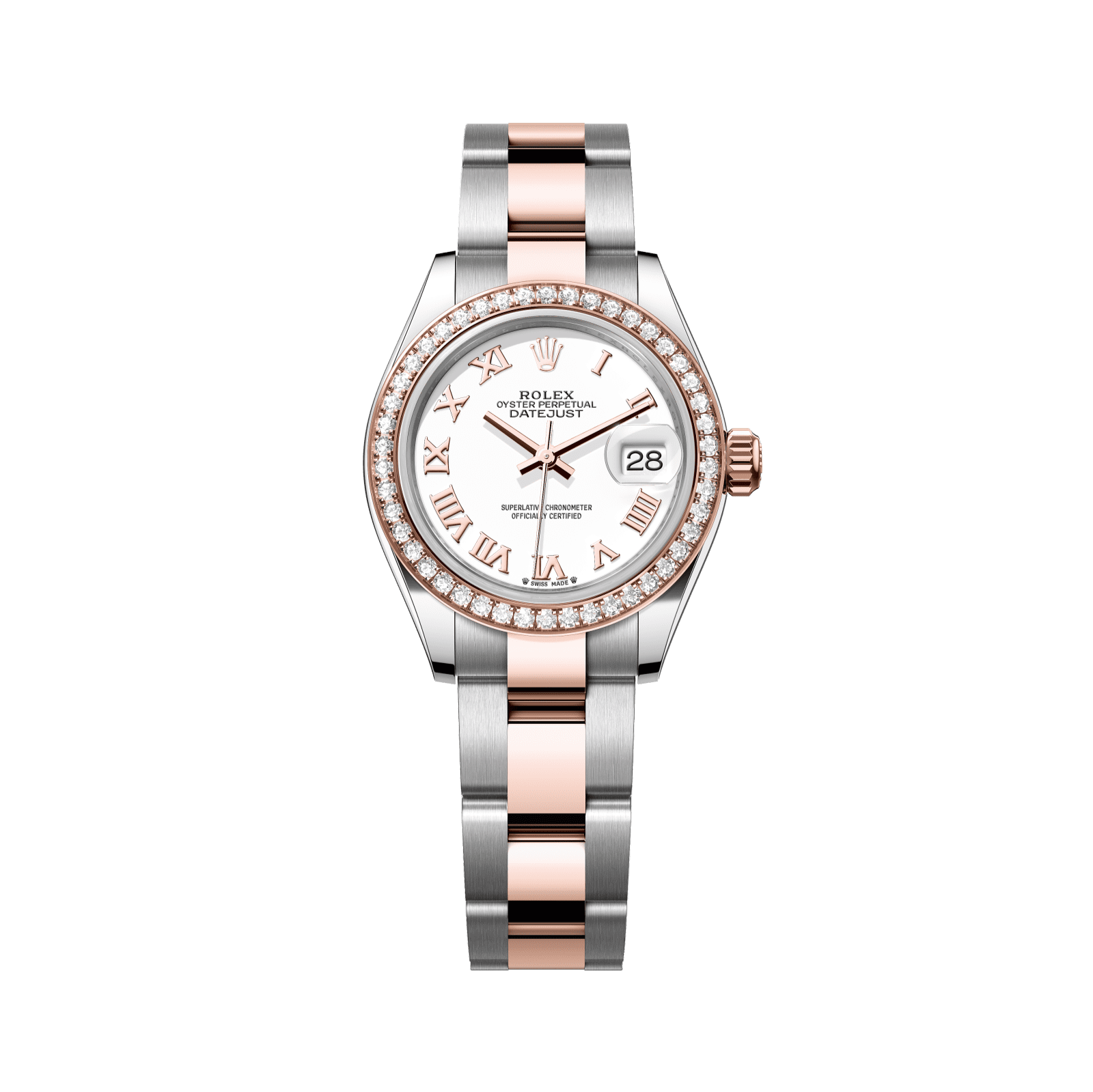 Rolex Lady-Datejust 28 mm White  Dial  with Diamonds Oystersteel and Everose Gold Oyster Bracelet 279381rbr-0022 - WATCHXNYC