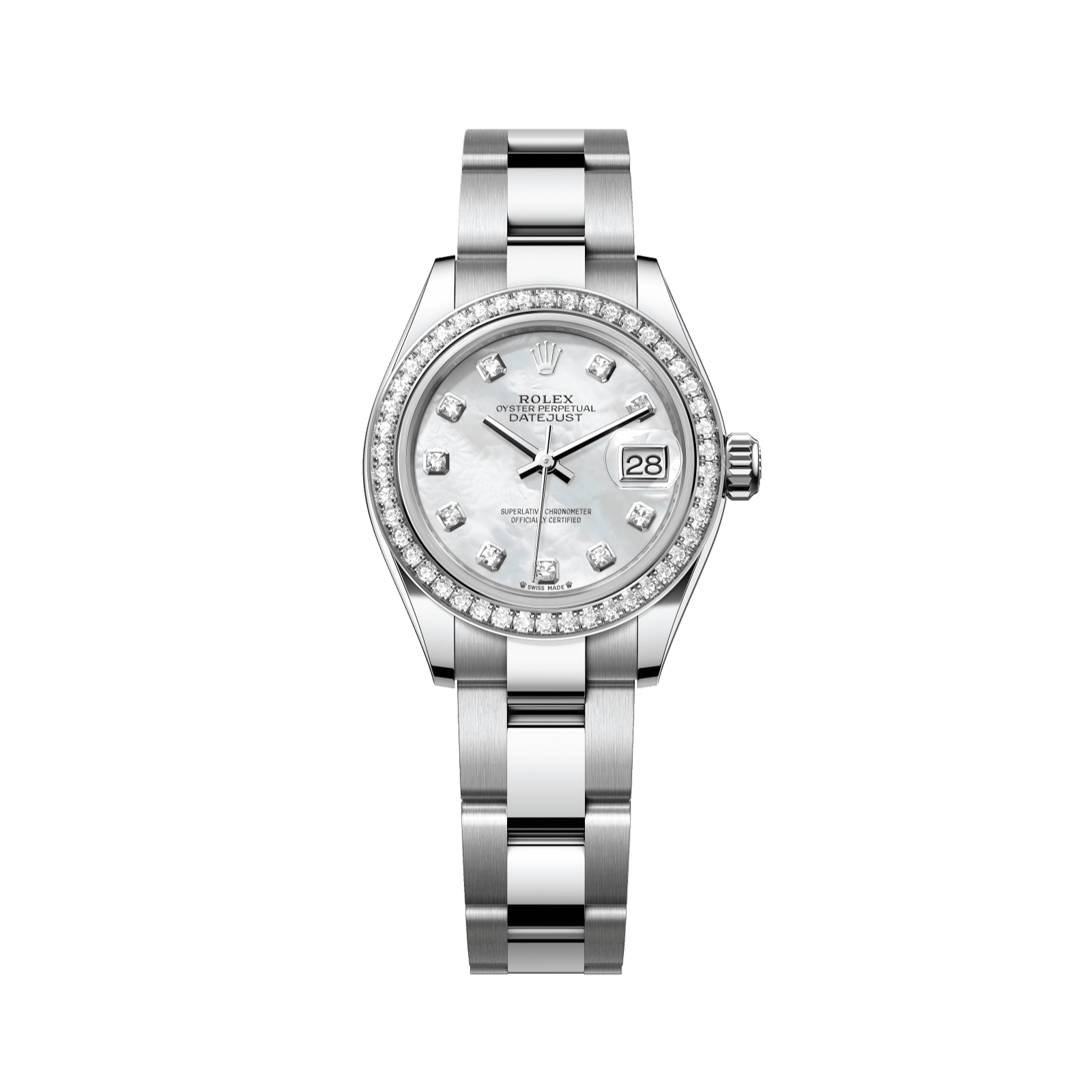 Rolex Lady-Datejust 28 mm White Mother-Of-Pearl Set With Diamonds Dial Oystersteel and White Gold Oyster Bracelet 279384rbr-0012 - WATCHXNYC