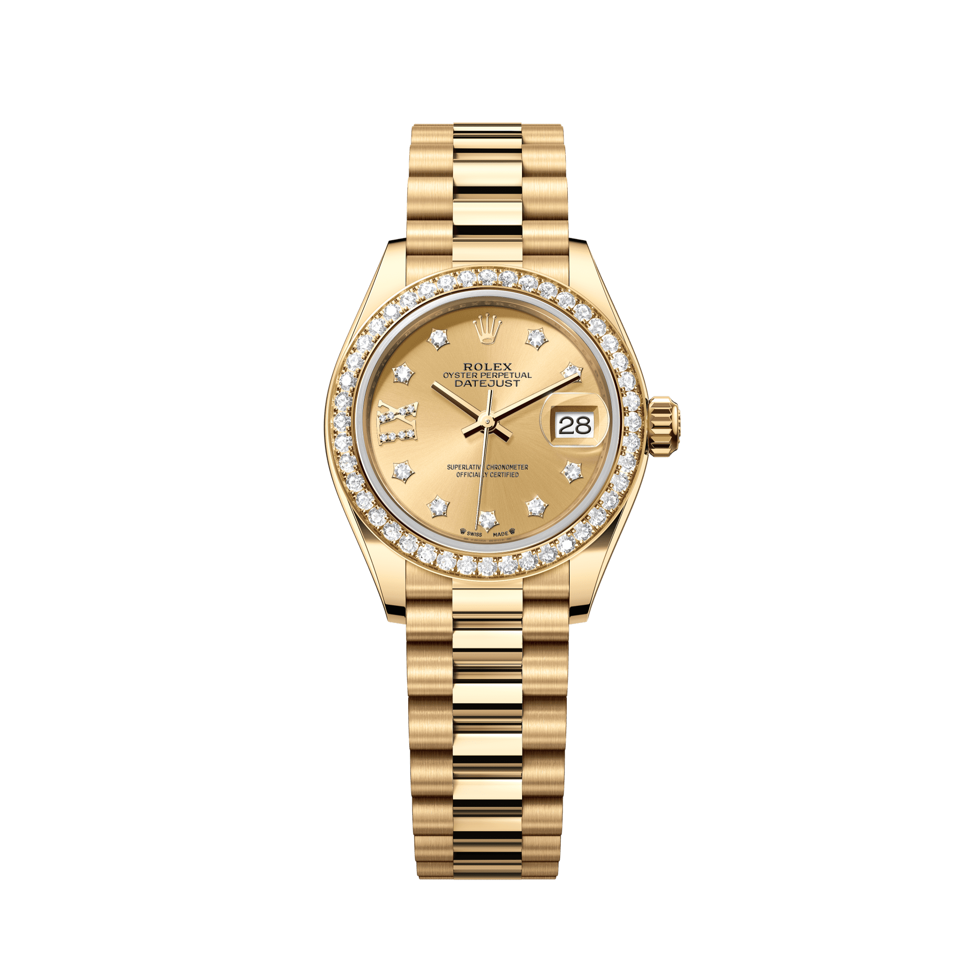 Rolex Oyster 28 mm Champagne-Colour Set With Diamonds Dial 18k Yellow Gold President Bracelet 279138rbr-0006 - WATCHXNYC
