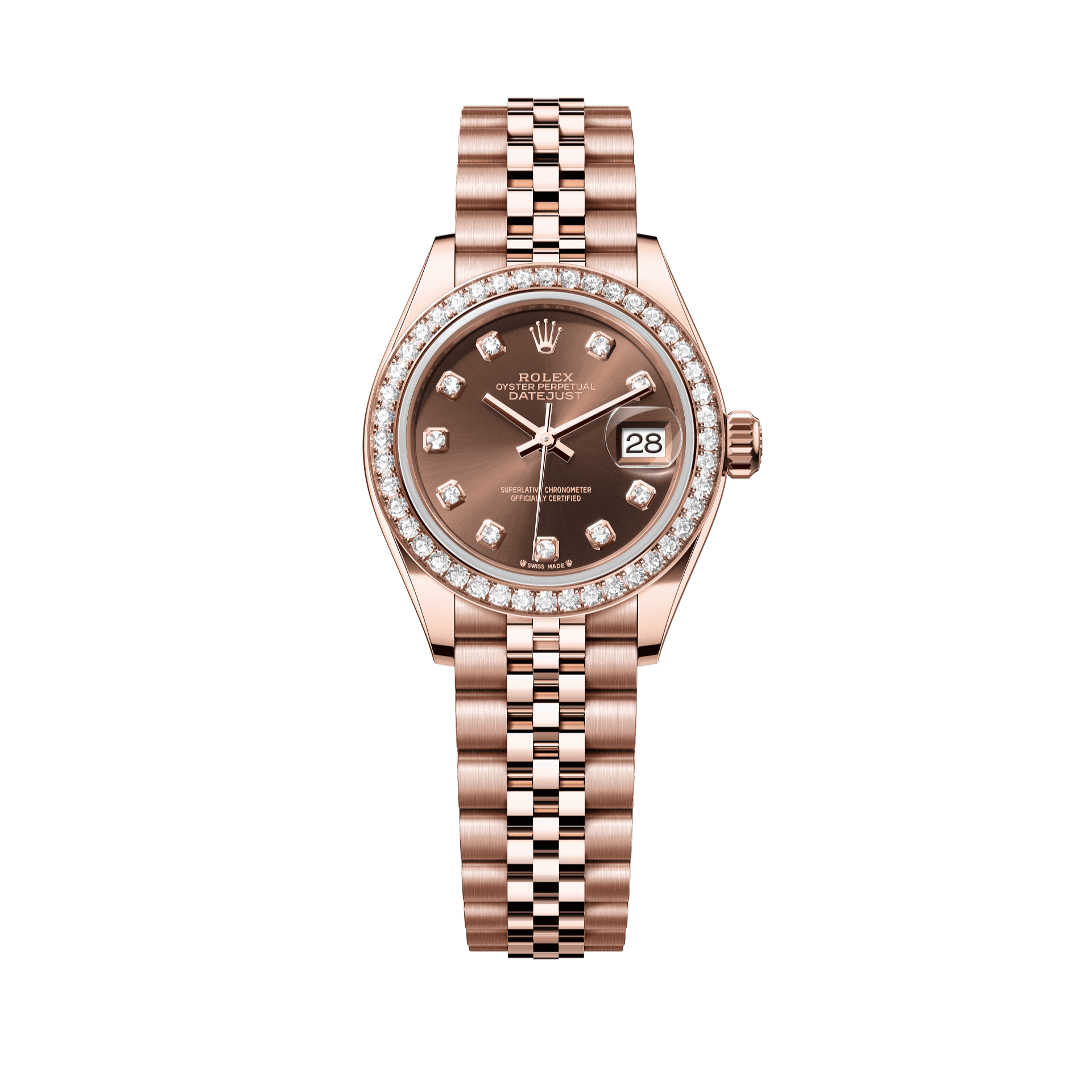 Rolex Oyster 28 mm Chocolate Set With Diamonds Dial 18 kt Everose Gold Jubilee 279135rbr-0018 - WATCHXNYC