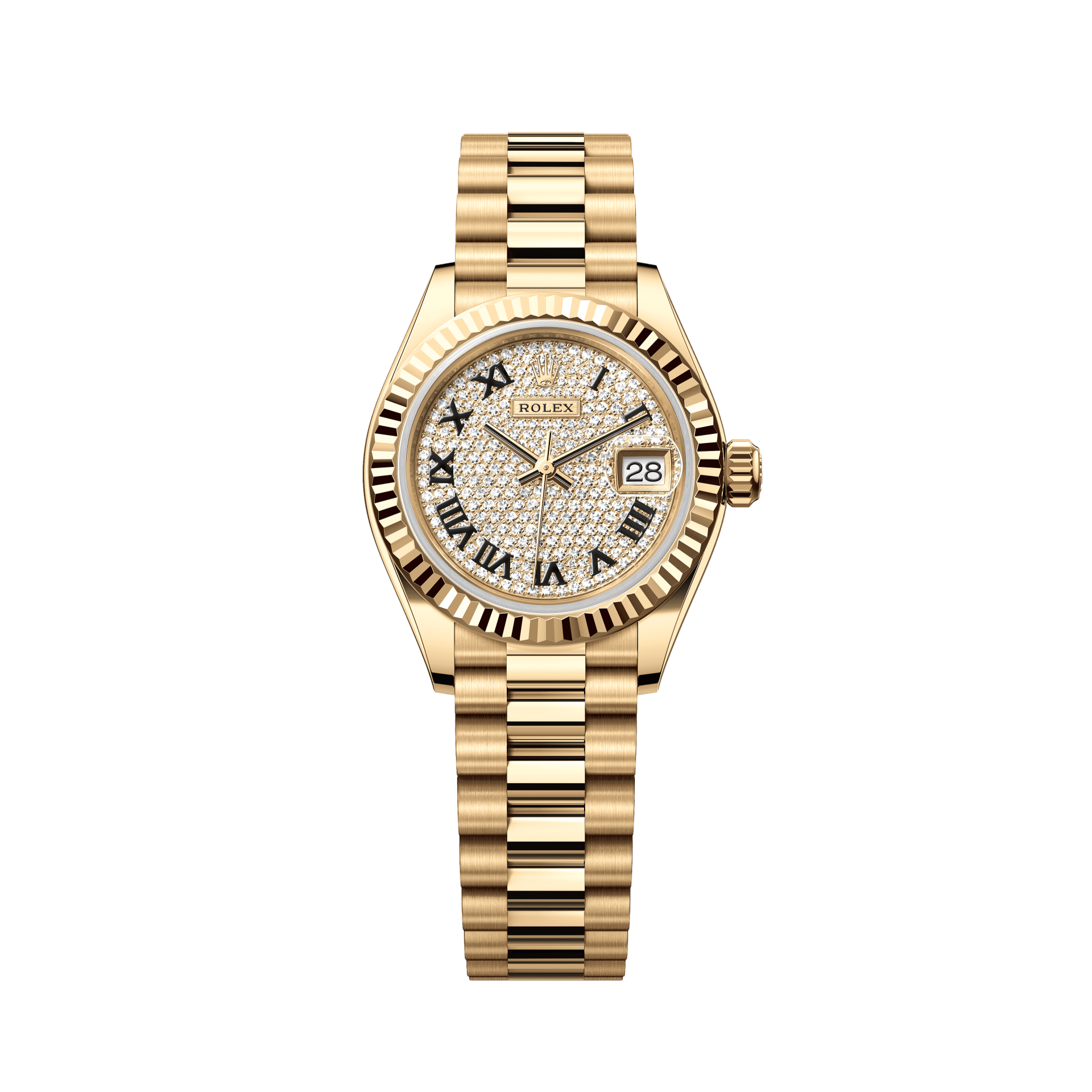 Rolex Oyster 28 mm Diamond-Paved Dial 18k Yellow Gold President Bracelet 279178-0031 - WATCHXNYC