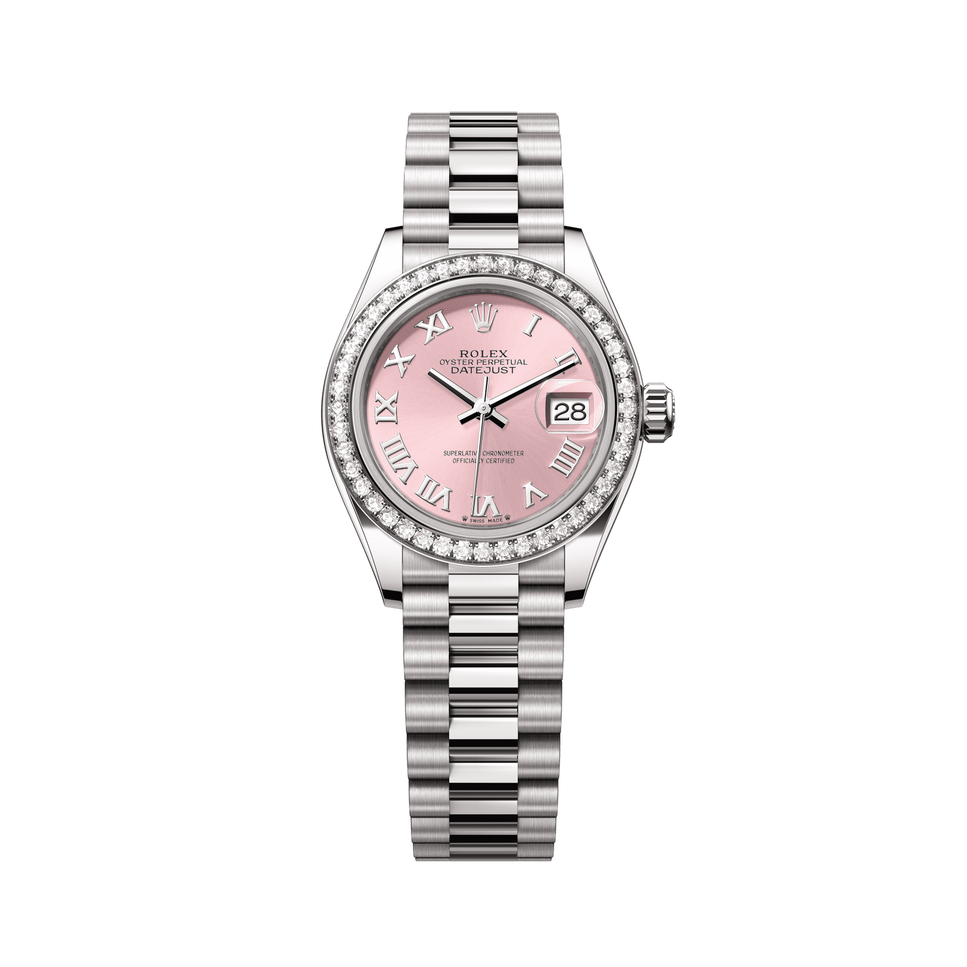 Rolex Oyster 28 mm Pink Dial 18 kt White Gold President, Semi-Circular Three-Piece Links 279139rbr-0012 - WATCHXNYC