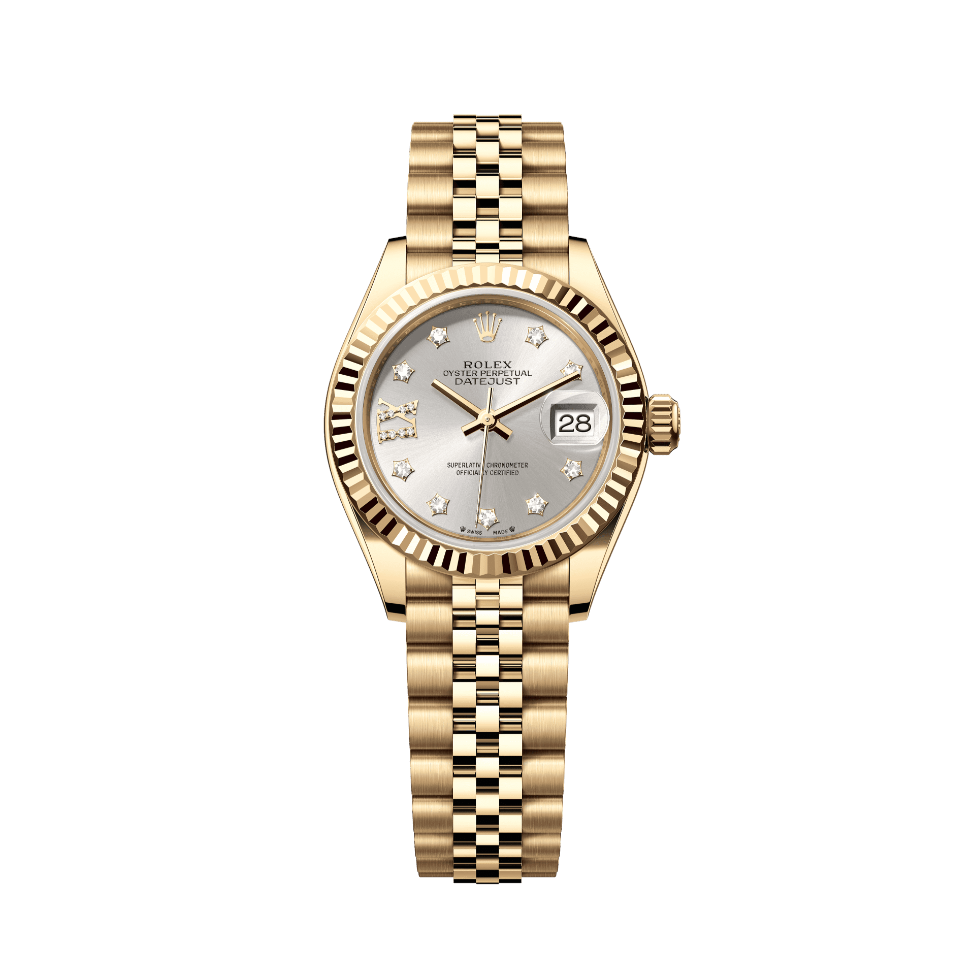 Rolex Oyster 28 mm Silver Set With Diamonds Dial 18k Yellow Gold Jubilee Bracelet. 279178-0004 - WATCHXNYC