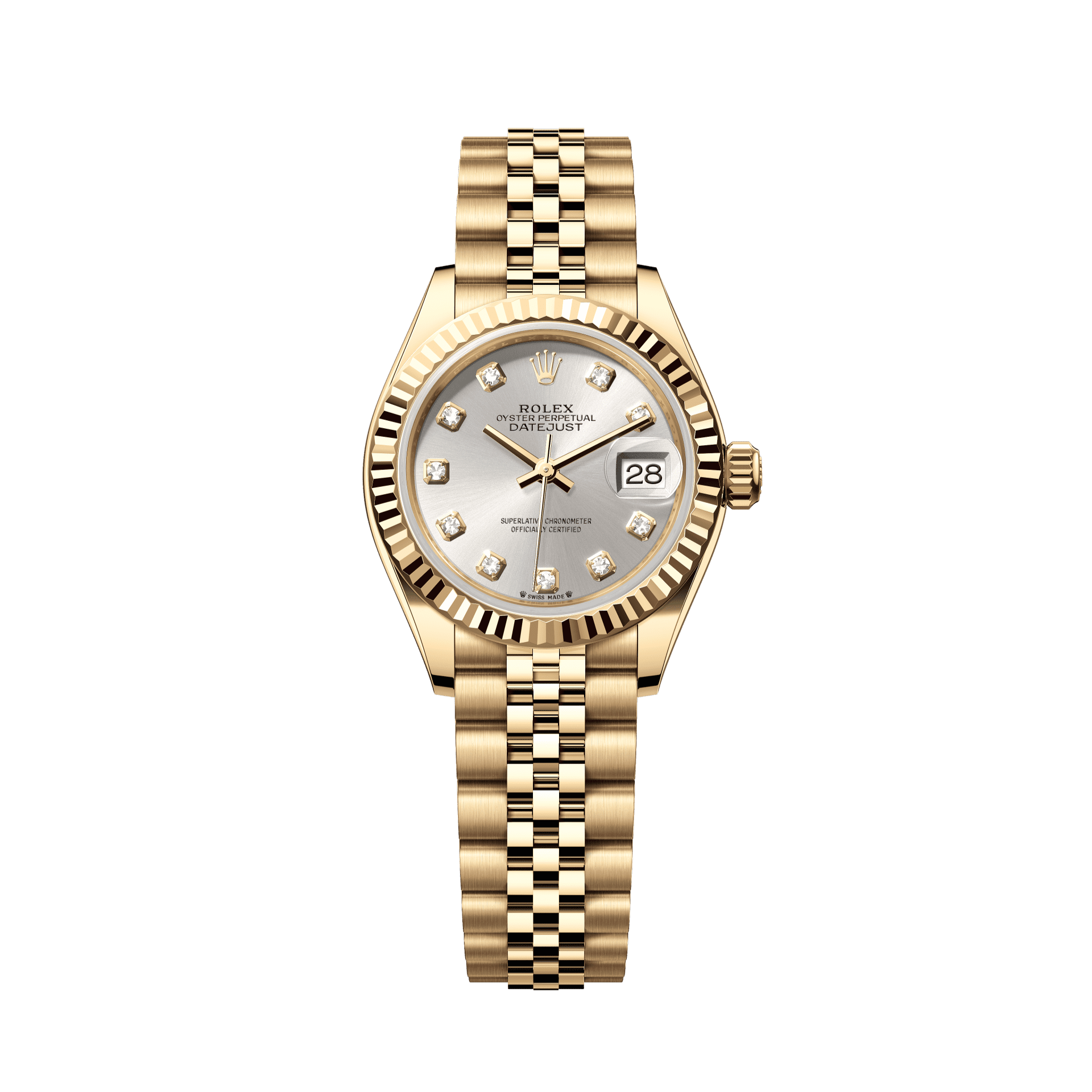 Rolex Oyster 28 mm Silver Set With Diamonds Dial 18k Yellow Gold Jubilee Bracelet. 279178-0016 - WATCHXNYC