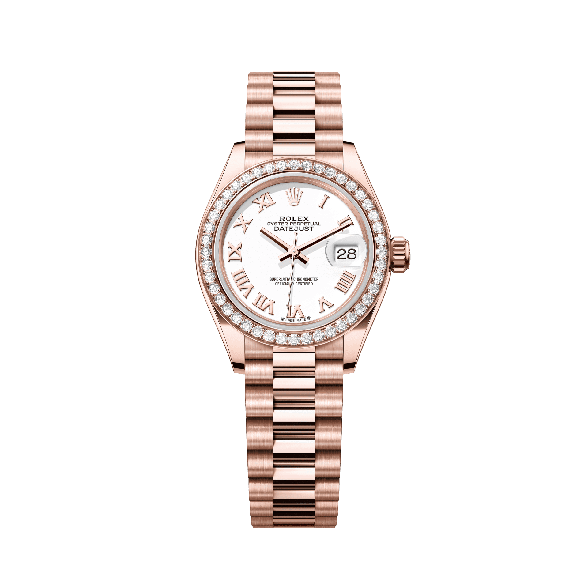 Rolex Oyster 28 mm White Dial 18 kt Everose Gold President, Semi-Circular Three-Piece Links 279135rbr-0023 - WATCHXNYC