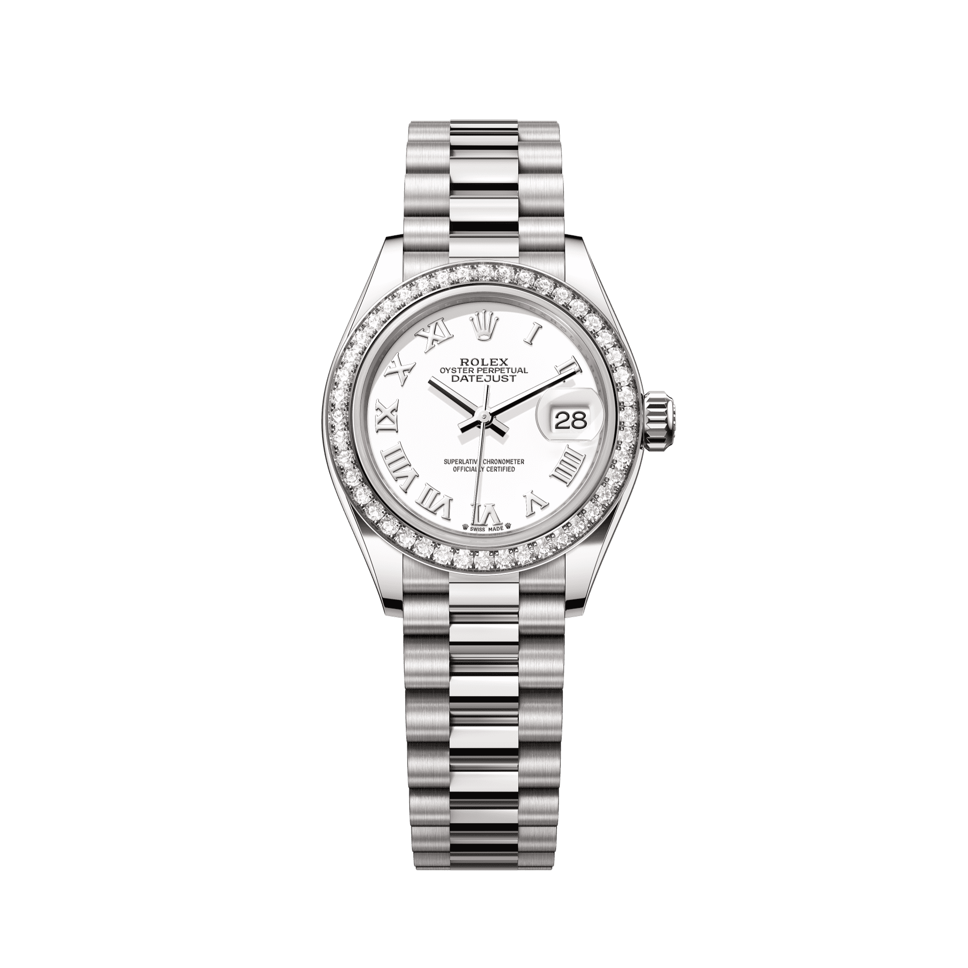 Rolex Oyster 28 mm White Dial 18 kt White Gold President, Semi-Circular Three-Piece Links 279139rbr-0013 - WATCHXNYC