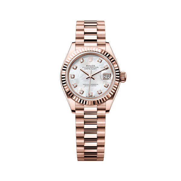 Rolex Oyster 28 mm White Mother-Of-Pearl Set With Diamonds Dial 18 kt
