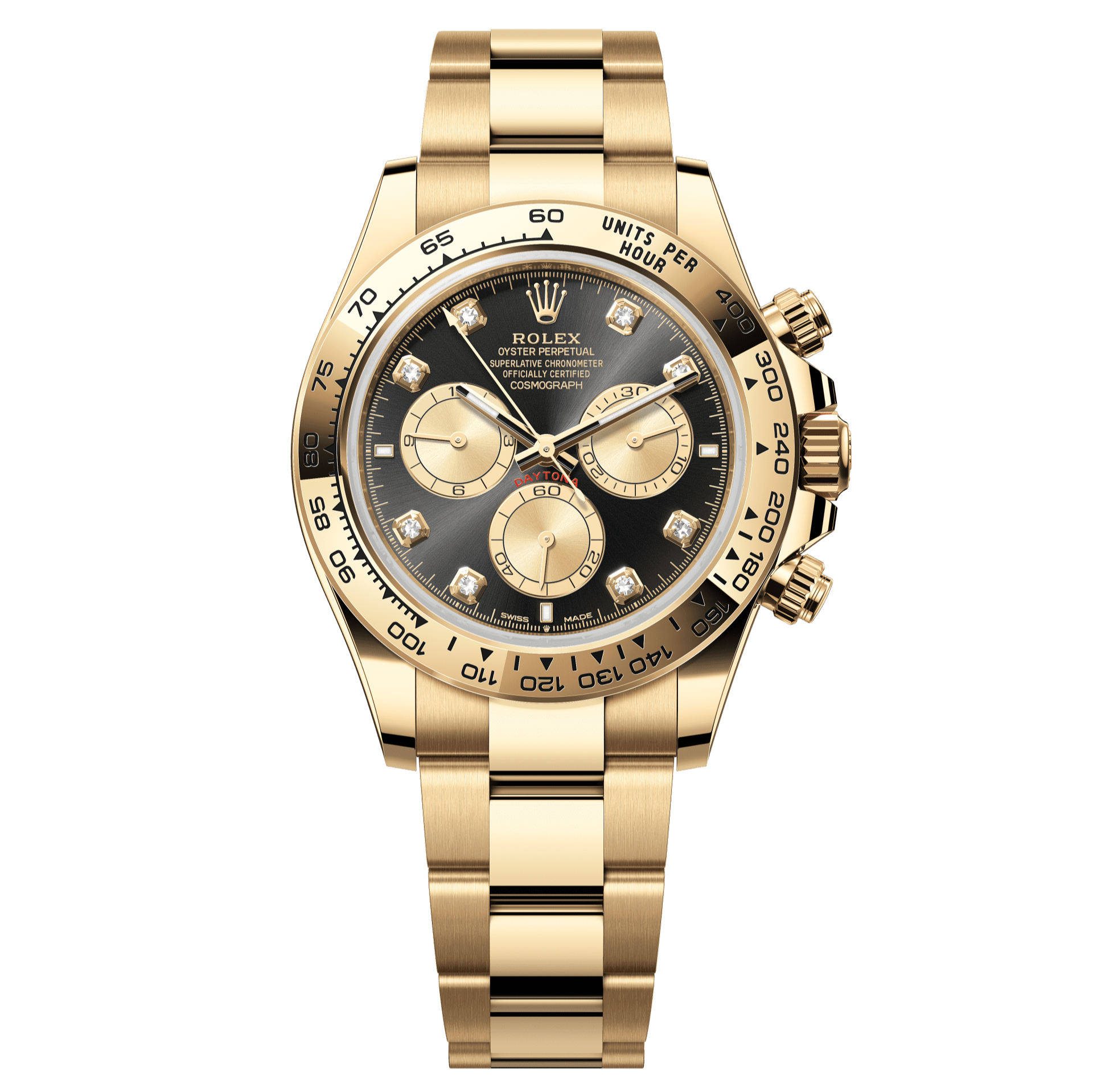 Rolex Oyster 40 mm Bright Black And Golden Set With Diamond Dial 18k Yellow Gold Oysterflex 126508-0003 - WATCHXNYC