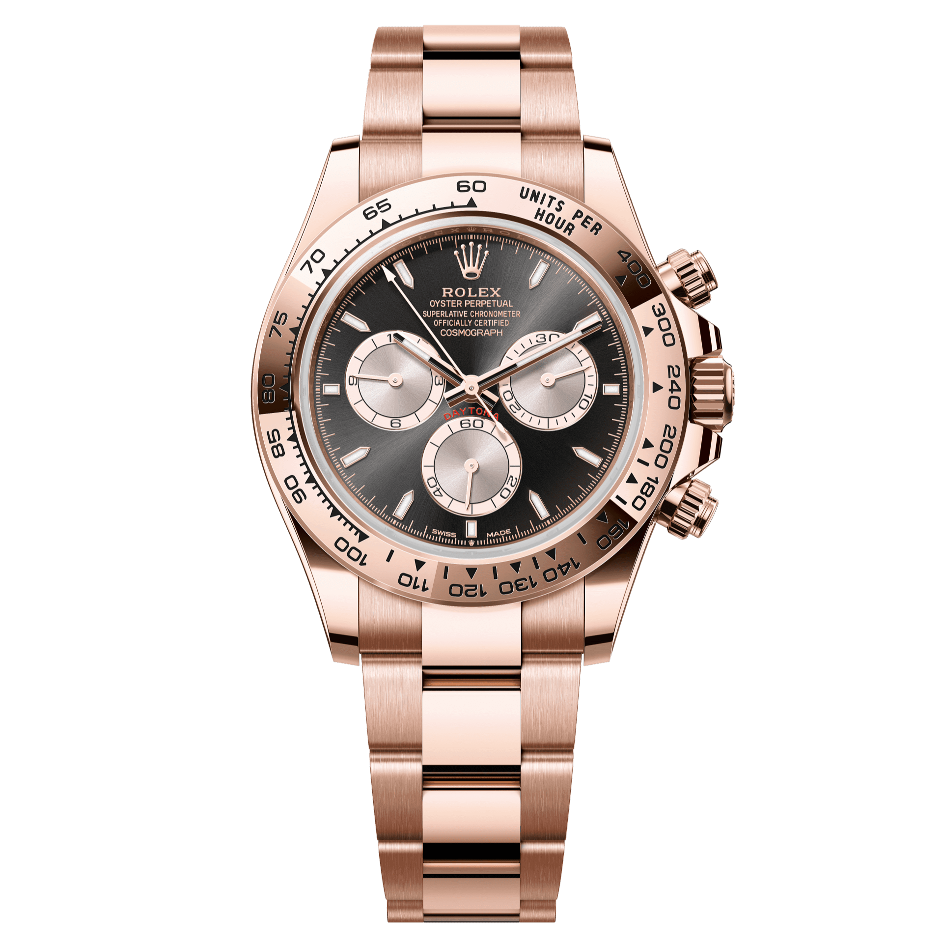 Rolex Oyster 40 mm Bright Black And Sundust Dial 18 kt Everose Gold Oysterflex 126505-0001 - WATCHXNYC