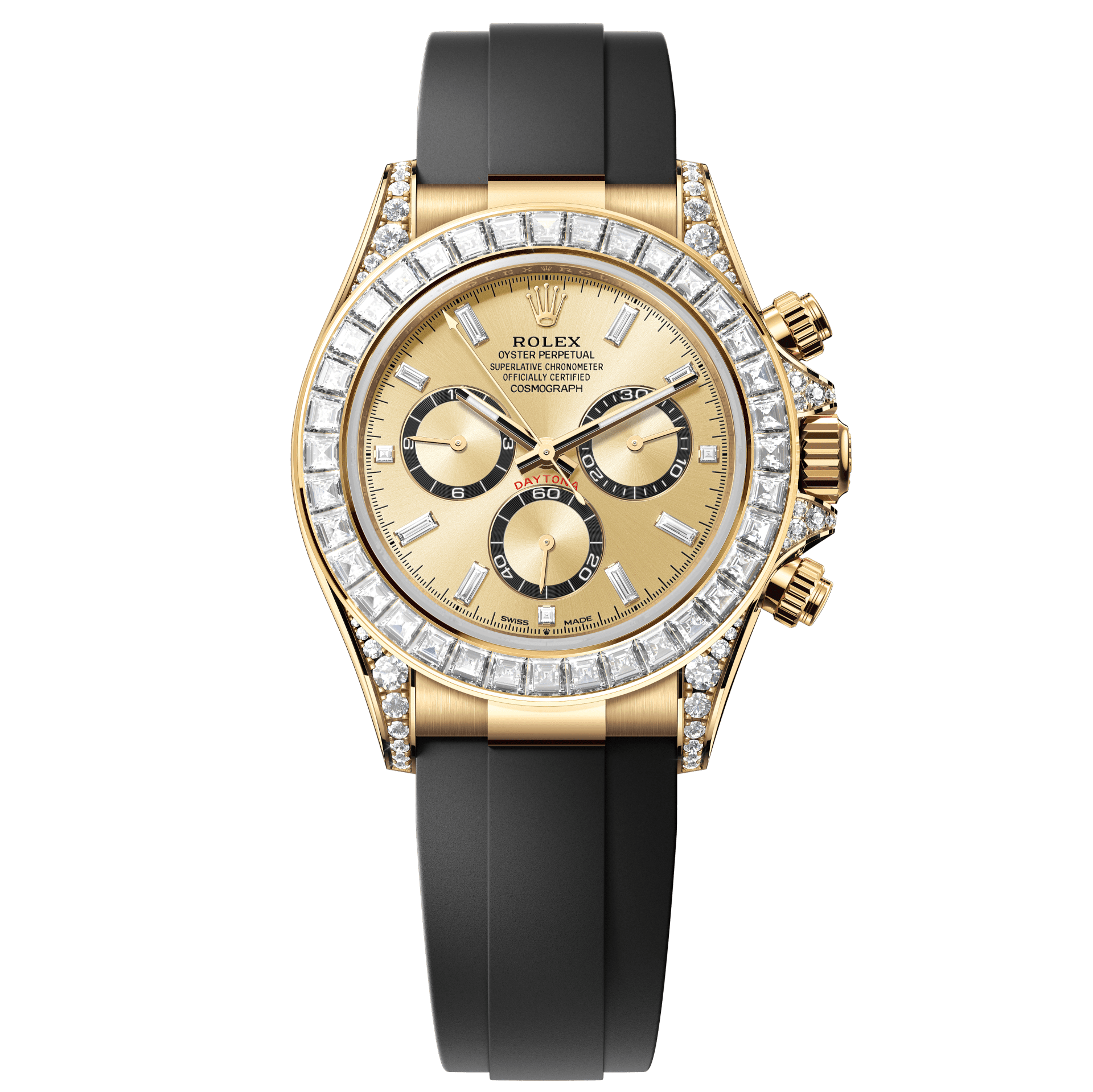 Rolex Oyster 40 mm Golden, Bright Black Counter Rings Set With Diamonds Dial 18 kt Yellow Gold With Lugs Set With Diamonds Oysterflex 126538tbr-0004 - WATCHXNYC
