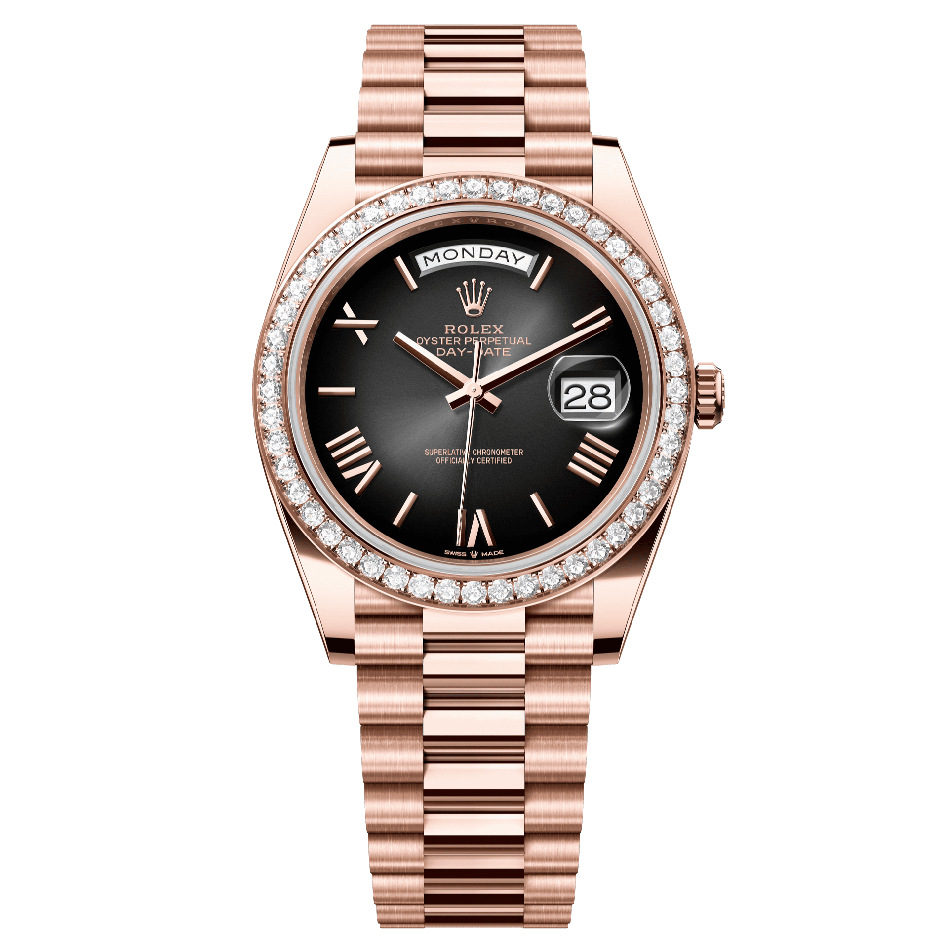Rolex Oyster 40 mm Slate OmbrÈ Dial 18 kt Everose Gold President, Semi-Circular Three-Piece Links 228345rbr-0025 - WATCHXNYC