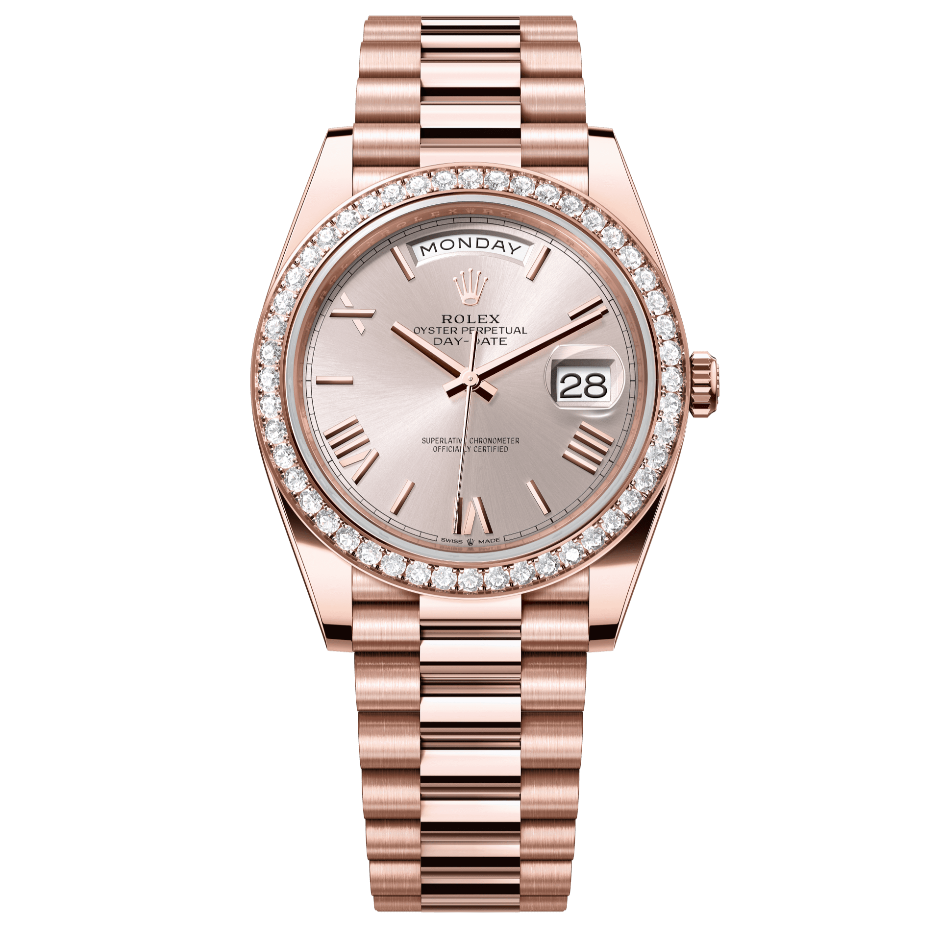 Rolex Oyster 40 mm Sundust Dial 18 kt Everose Gold President, Semi-Circular Three-Piece Links 228345rbr-0008 - WATCHXNYC