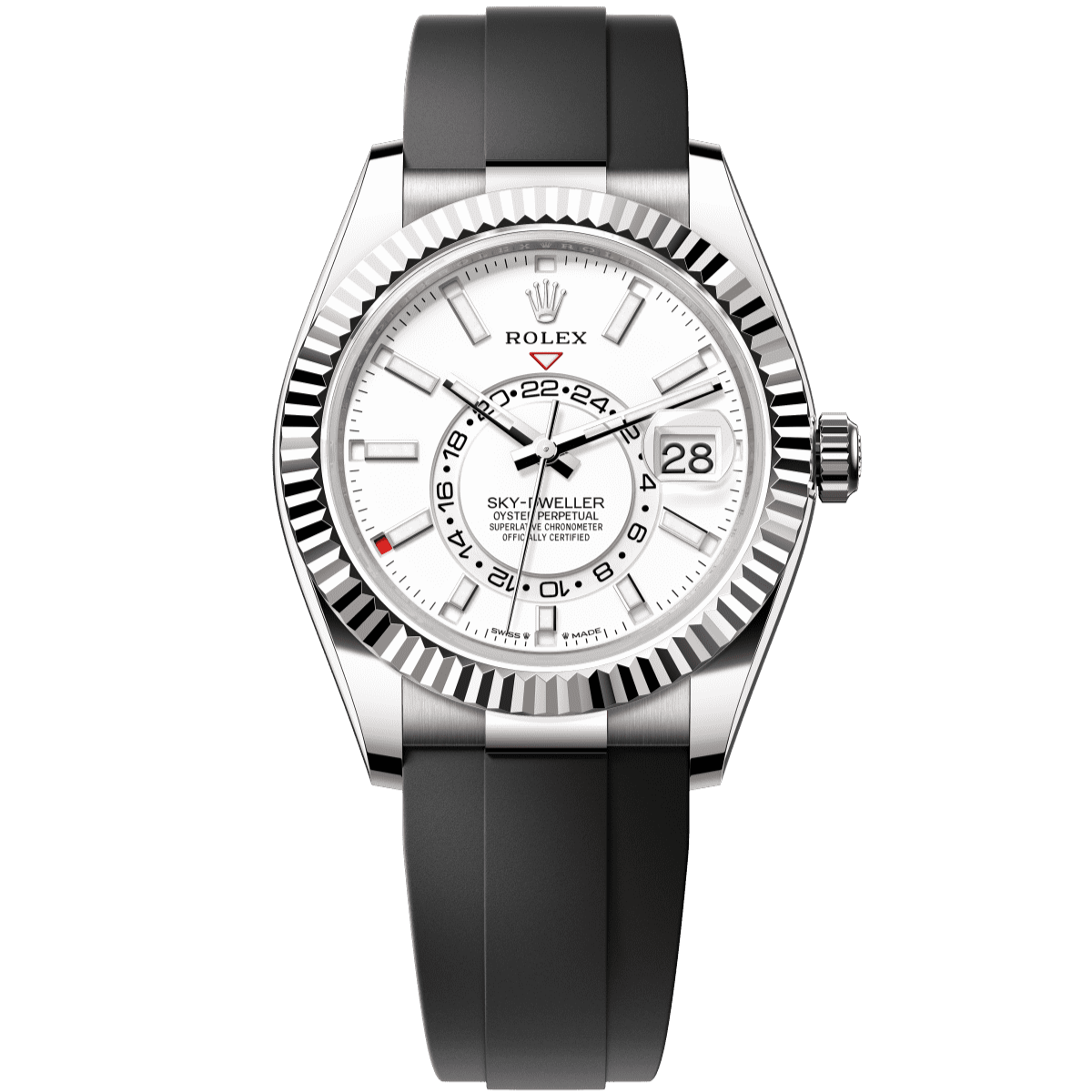 Rolex Sky-Dweller 42 mm Intense White Dial 18 Kt White Gold Oysterflex Bracelet 336239-0003 - WATCHXNYC