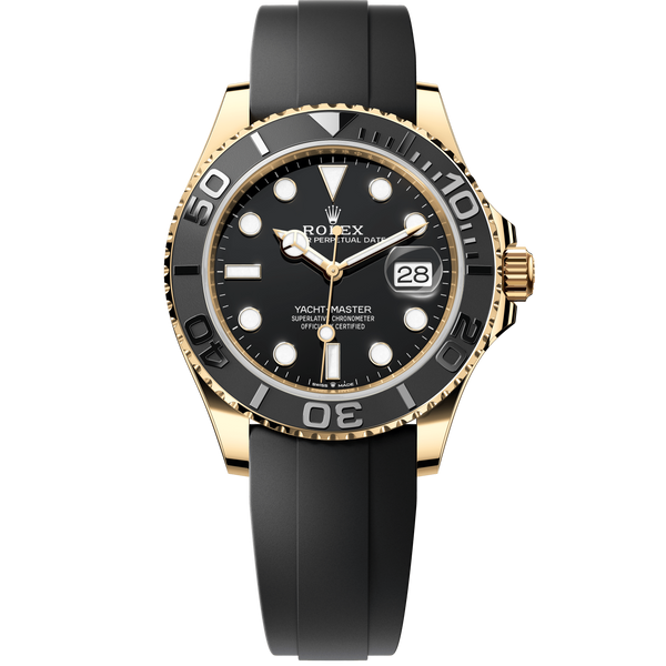 Rolex Yacht-Master 42 mm Black Dial 18 kt Yellow Gold Oysterflex