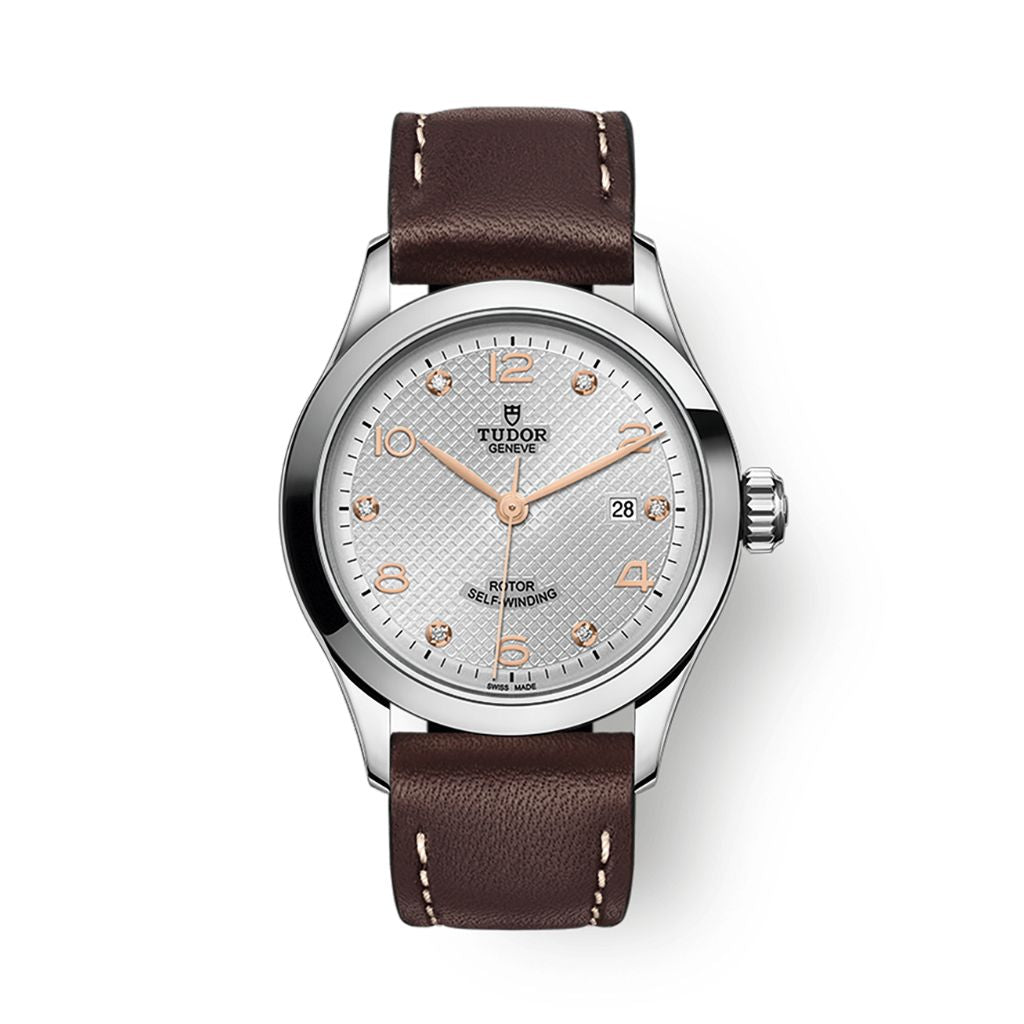 Tudor 1926 28 mm Silver Dial with Diamonds Stainless Steel Leather Strap M91350-0007 - WATCHXNYC