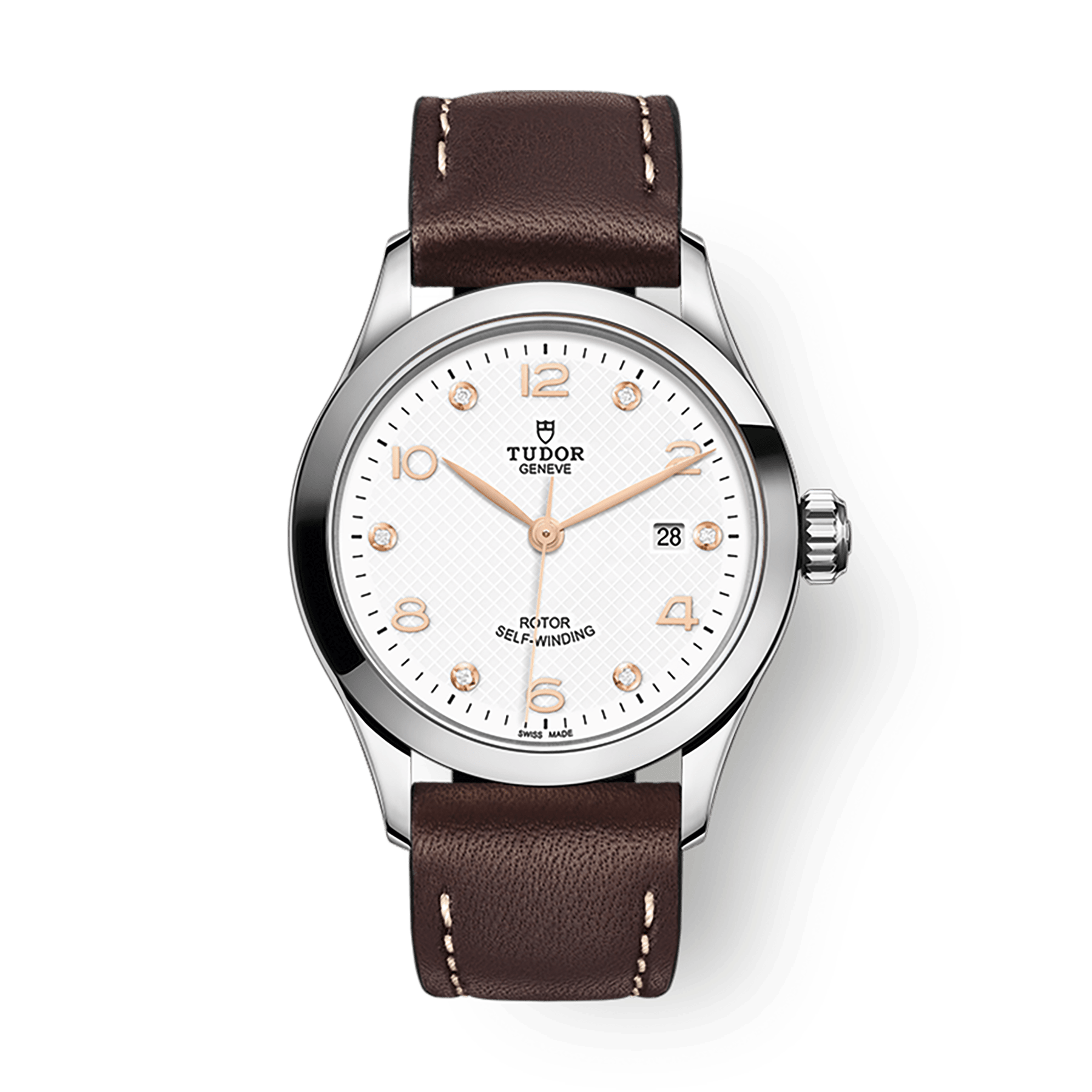Tudor 1926 28 mm White Dial with Diamonds Stainless Steel Leather Strap M91350-0014 - WATCHXNYC