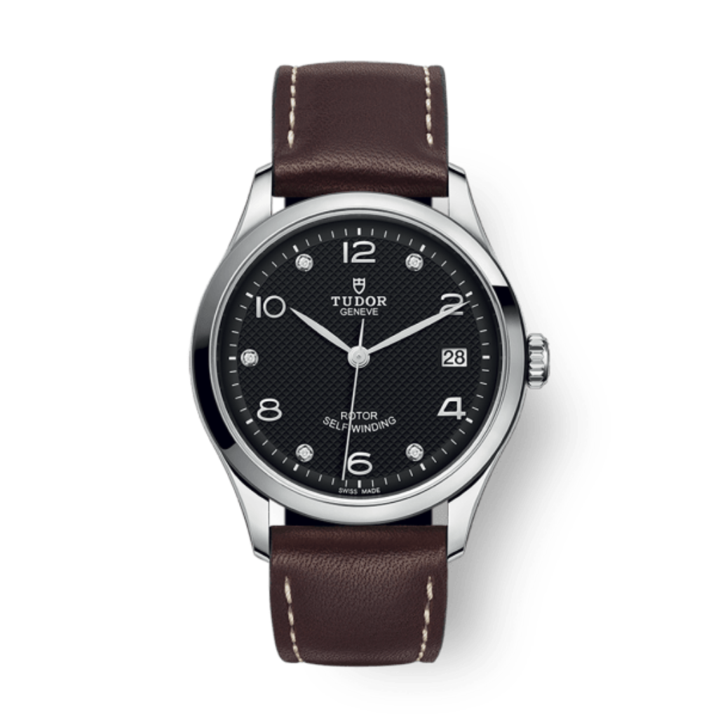 Tudor 1926 36 mm Black Dial with Diamonds Stainless Steel Leather Strap M91450-0009 - WATCHXNYC