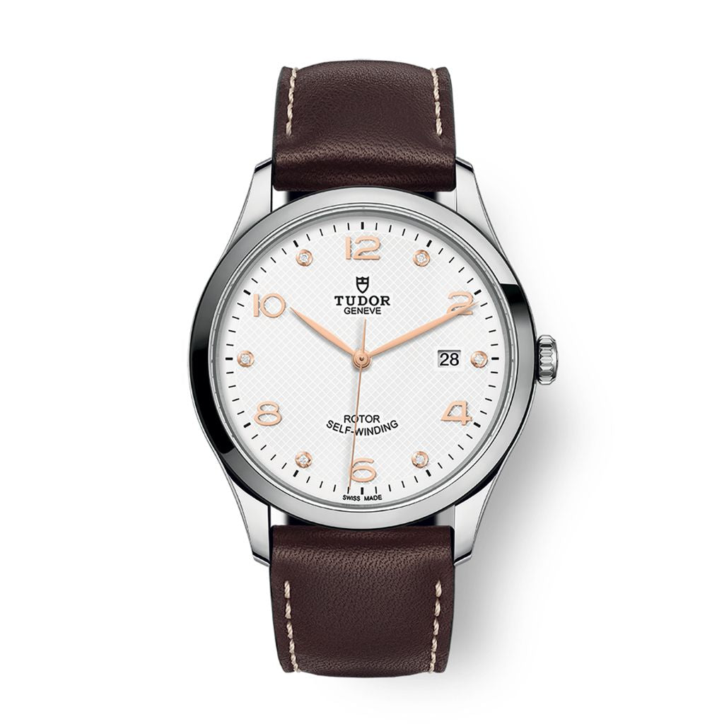 Tudor 1926 41 mm White Dial with Diamonds Stainless Steel Leather Strap M91650-0014 - WATCHXNYC