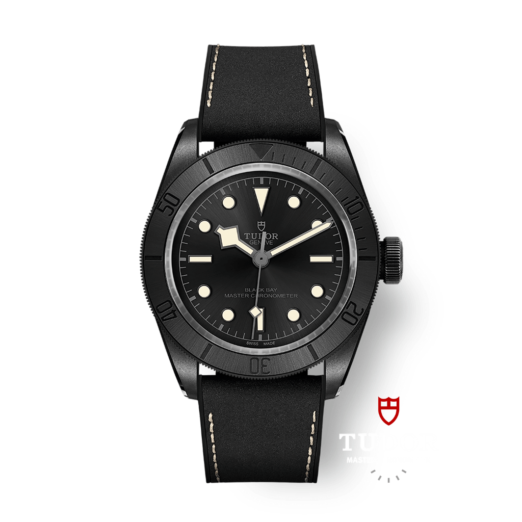 Tudor Black Bay Ceramic 41 mm Black Dial Ceramic Leather Strap M79210CNU-0001 - WATCHXNYC