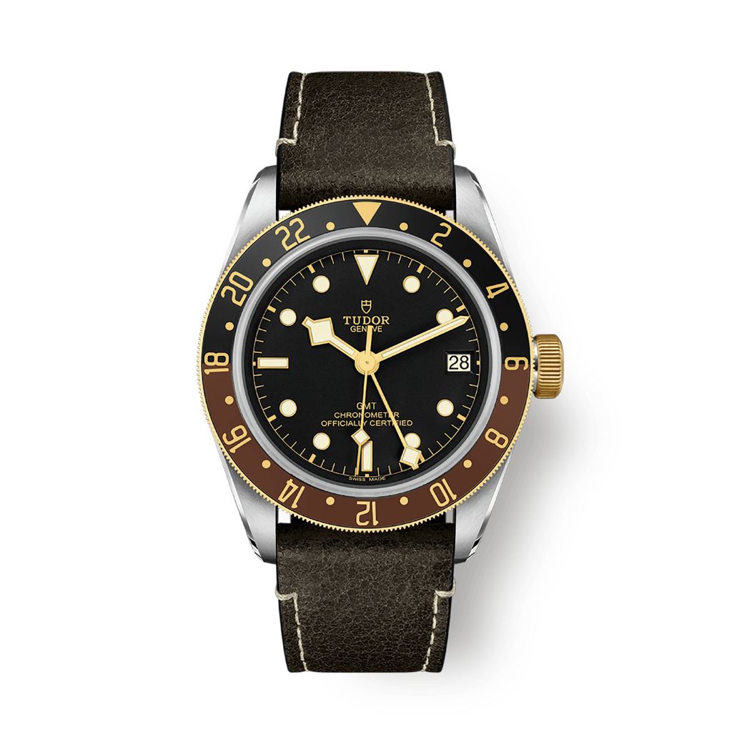 Tudor Black Bay GMT S&G 41 mm Black Dial Stainless Steel Leather Strap M79833MN-0003 - WATCHXNYC