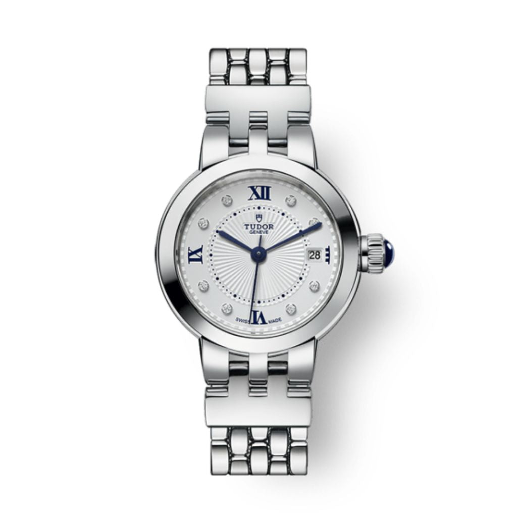 Tudor Clair de Rose 26 mm Silver Dial with Diamonds Stainless Steel Bracelet M35200-0004 - WATCHXNYC