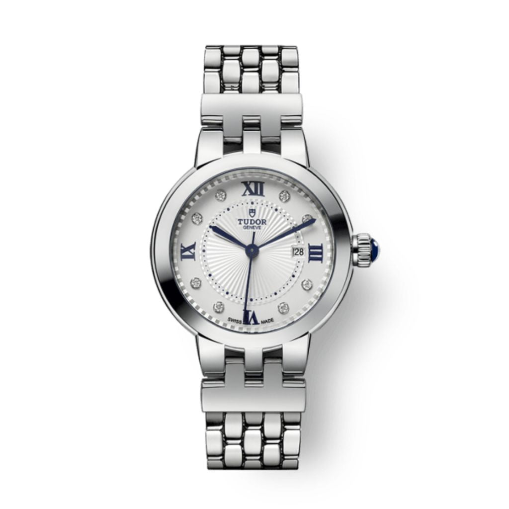 Tudor Clair de Rose 30 mm Silver Dial with Diamonds Stainless Steel Bracelet M35500-0004 - WATCHXNYC
