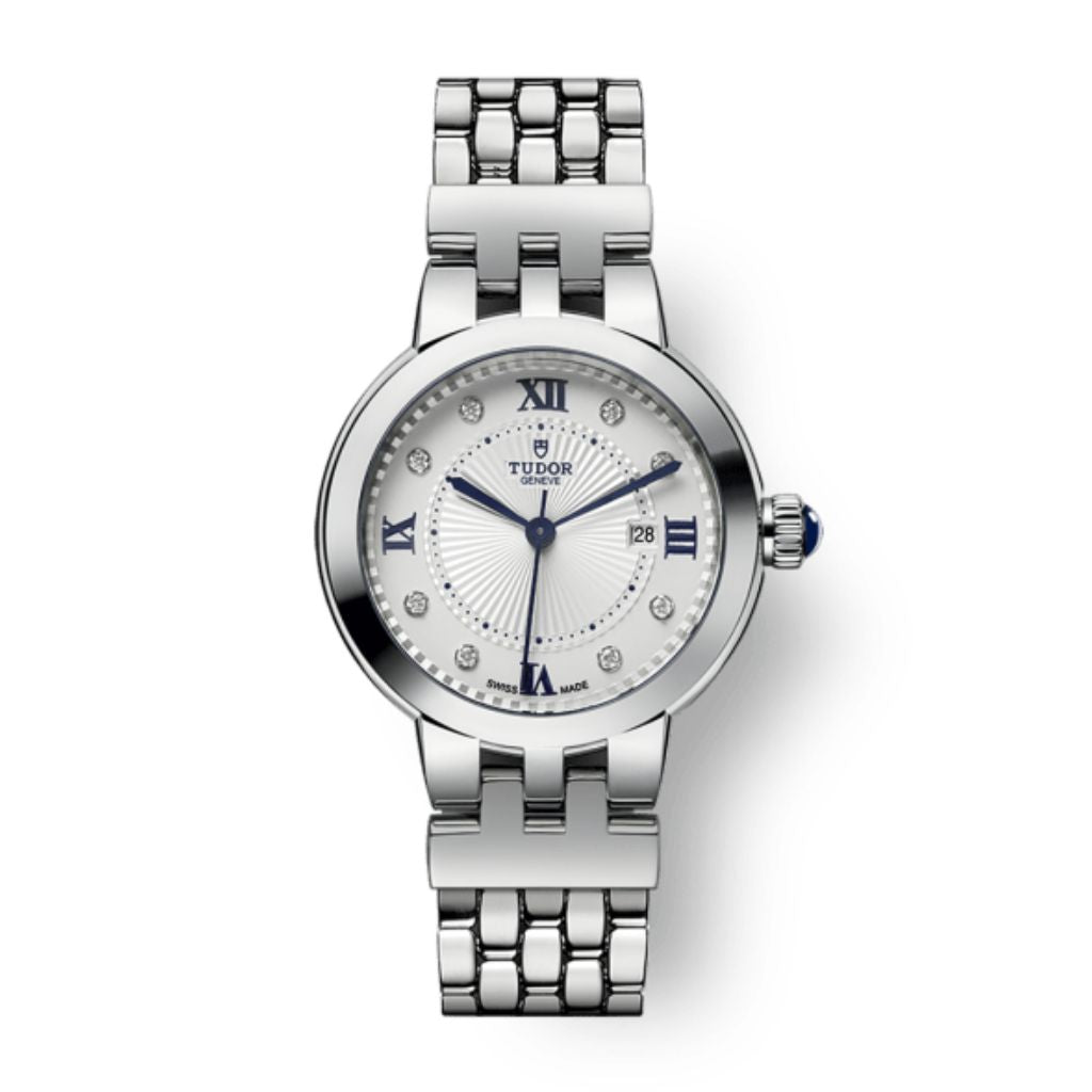Tudor Clair de Rose 30 mm Silver Dial with Diamonds Stainless Steel Bracelet M35500-0004 - WATCHXNYC