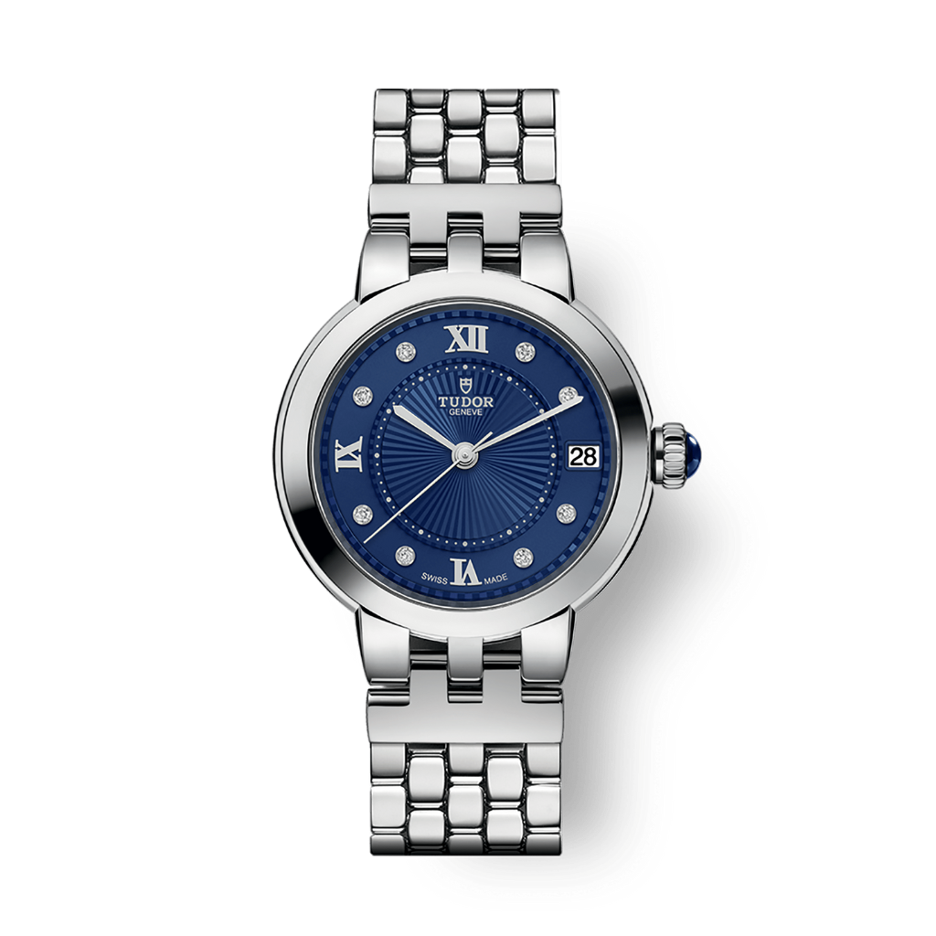 Tudor Clair de Rose 34 mm Blue Dial with Diamonds Stainless Steel Bracelet M35800-0010 - WATCHXNYC