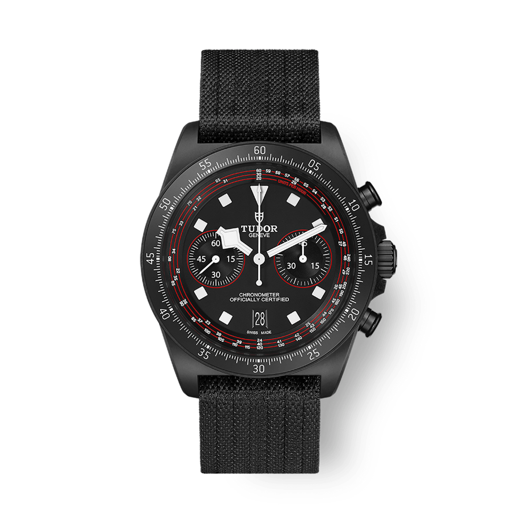 Tudor Pelagos FXD Chrono 43 mm Black Dial Black Carbon Composite Fabric Strap M25827KN-0001 - WATCHXNYC