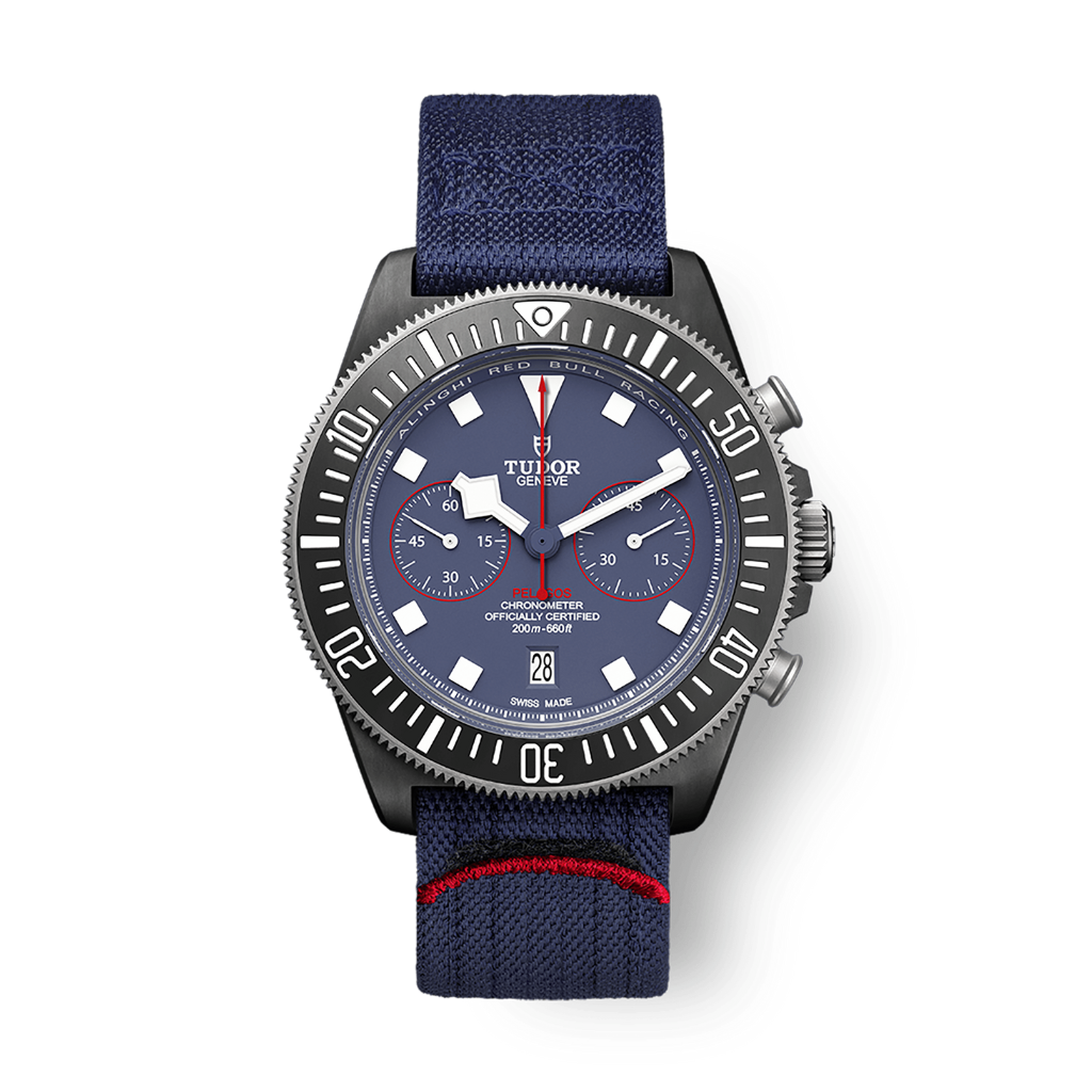 Tudor Pelagos FXD Chrono 43 mm Blue Dial Black Carbon Fabric Strap M25807KN-0001 - WATCHXNYC