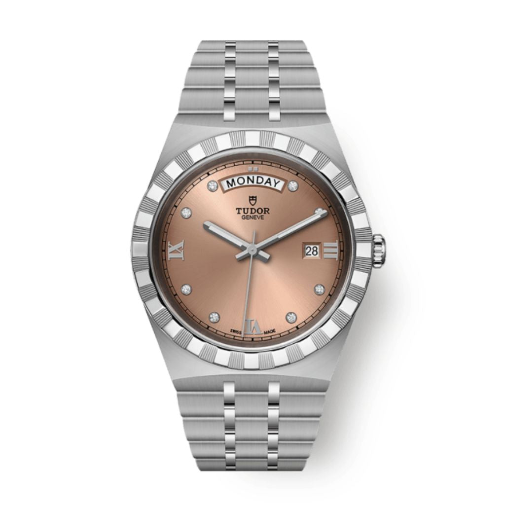 Tudor TUDOR Royal 41 mm Salmon Dial with Diamonds Stainless Steel Bracelet M28600-0011 - WATCHXNYC