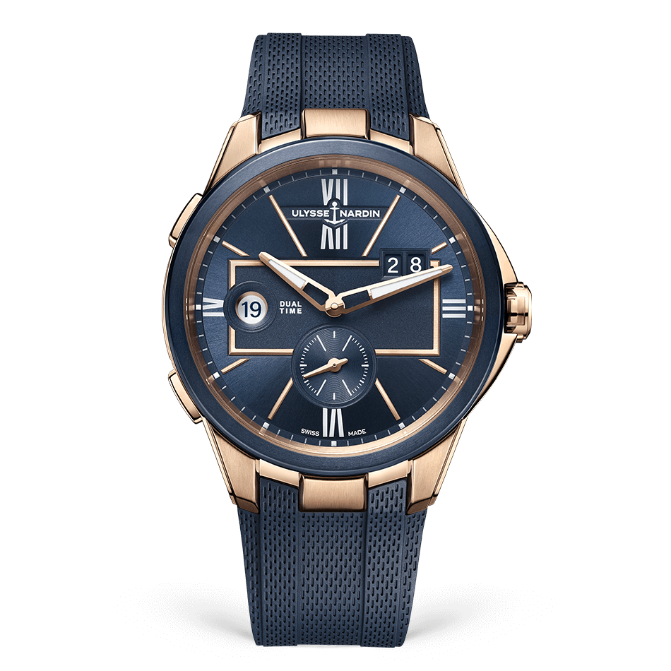 Ulysse Nardin Blast Dual Time 42 mm Blue Dial 18k Rose Gold Rubber Strap 242-20-3/43 - WATCHXNYC