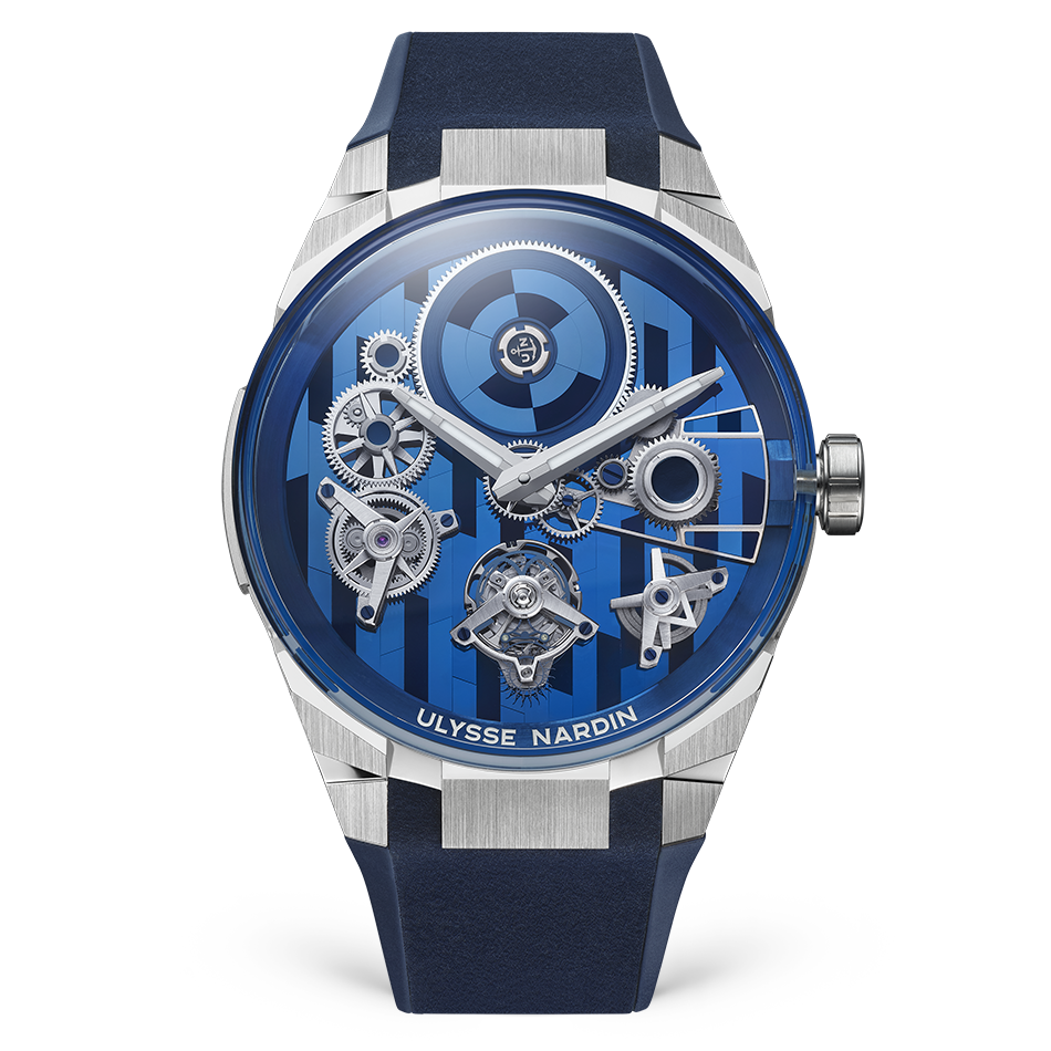 Ulysse Nardin Blast Free Wheel Marquetry 45 mm Blue Dial White Gold Rubber Strap 1760-401-3A/3A - WATCHXNYC