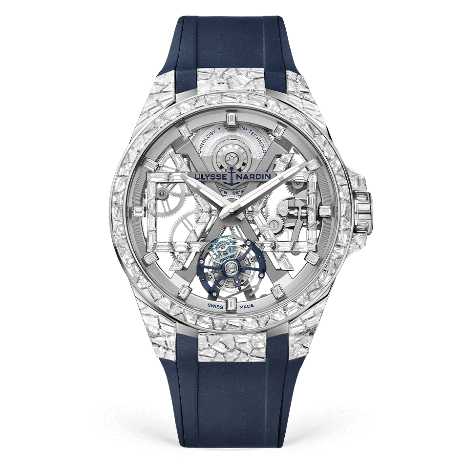 Ulysse Nardin Blast Tourbillon 45 mm Silver Dial with Diamonds White Gold Rubber Strap 1720-400BLE-3A/01 - WATCHXNYC