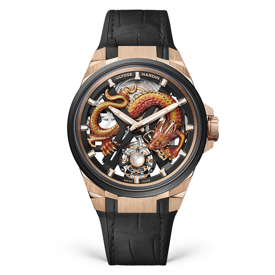 Ulysse Nardin Blast Tourbillon Dragon 45 mm Black Dial 18k Rose Gold & Titanium   Leather Strap 1725-400-2A/1A - WATCHXNYC