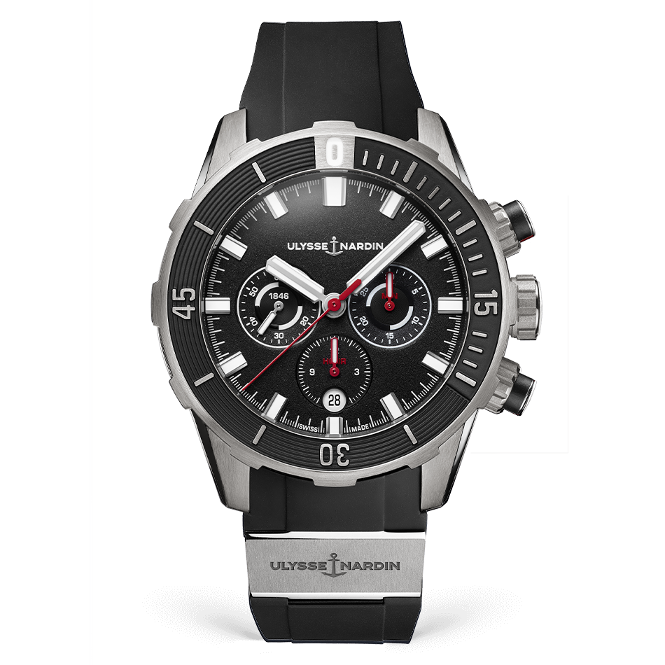 Ulysse Nardin Diver Chronograph 44 mm Black Dial Titanium Rubber Strap 1503-170-3/92 - WATCHXNYC