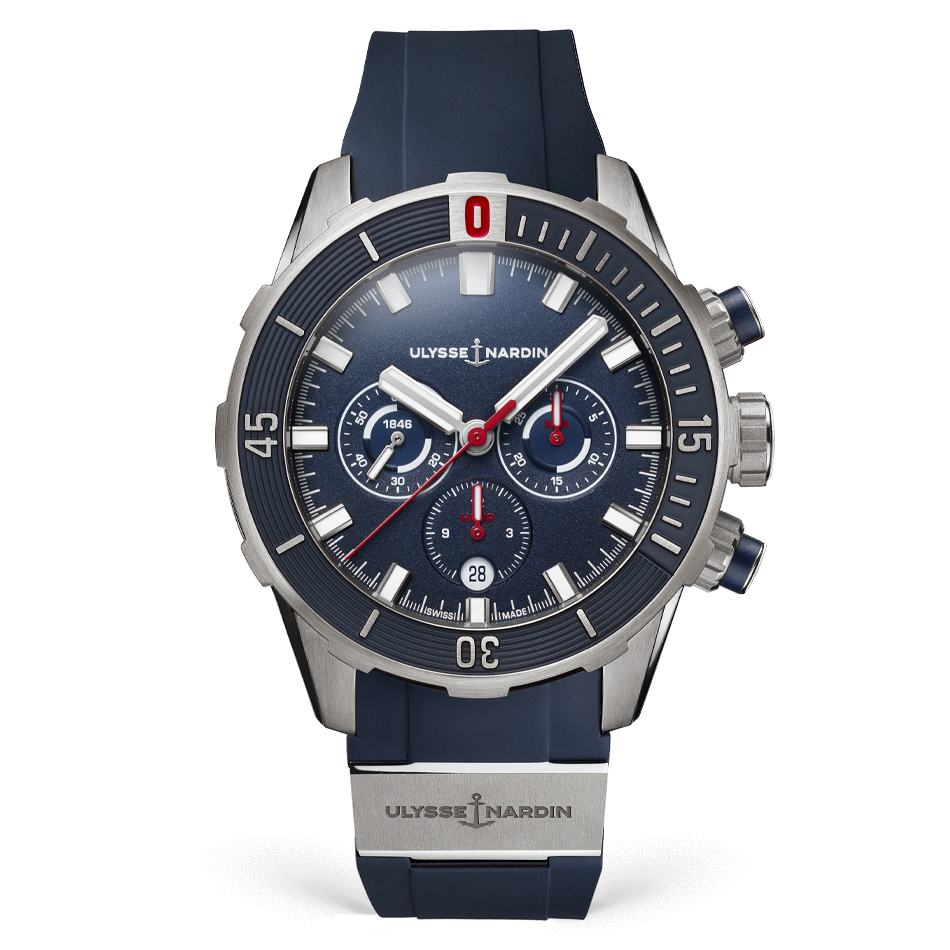 Ulysse Nardin Diver Chronograph 44 mm Dark Blue Dial Titanium Rubber Strap 1503-170-3/93 - WATCHXNYC