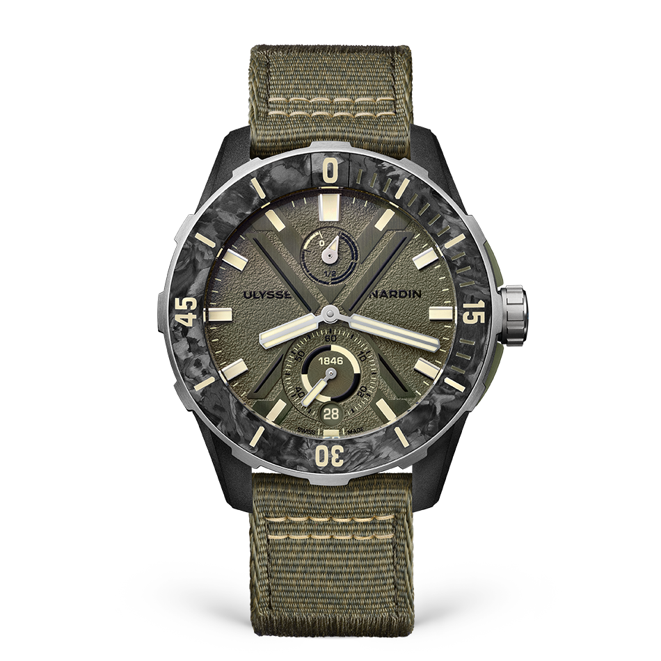 Ulysse Nardin Diver NET OPS 44 mm Khaki Green Dial Stainless Steel Fabric Strap 1183-170-8A/0A - WATCHXNYC