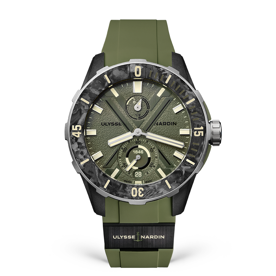 Ulysse Nardin Diver NET OPS 44 mm Khaki Green Dial Stainless Steel Rubber Strap 1183-170-8A/3A - WATCHXNYC