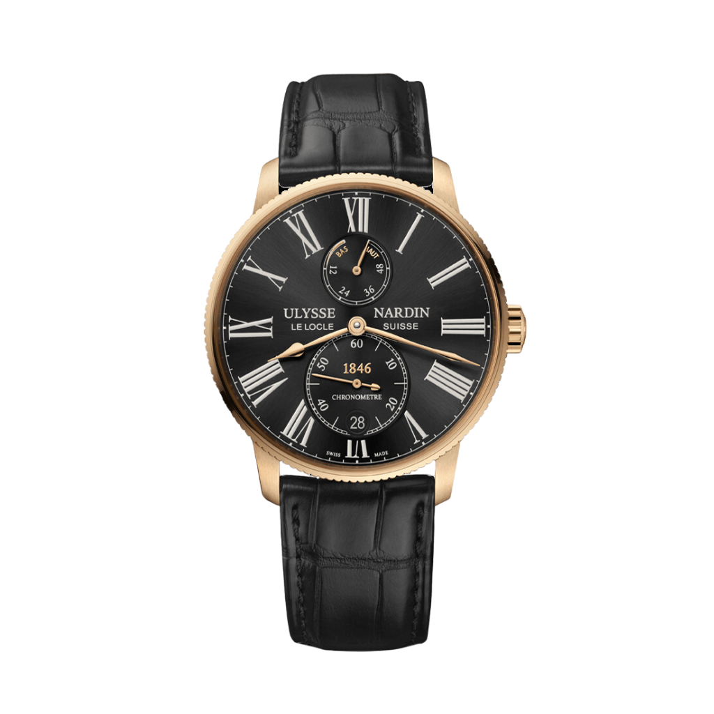 Ulysse Nardin Marine Torpilleur 42 mm Black Dial 18k Rose Gold Leather Strap 1182-310/42 - WATCHXNYC
