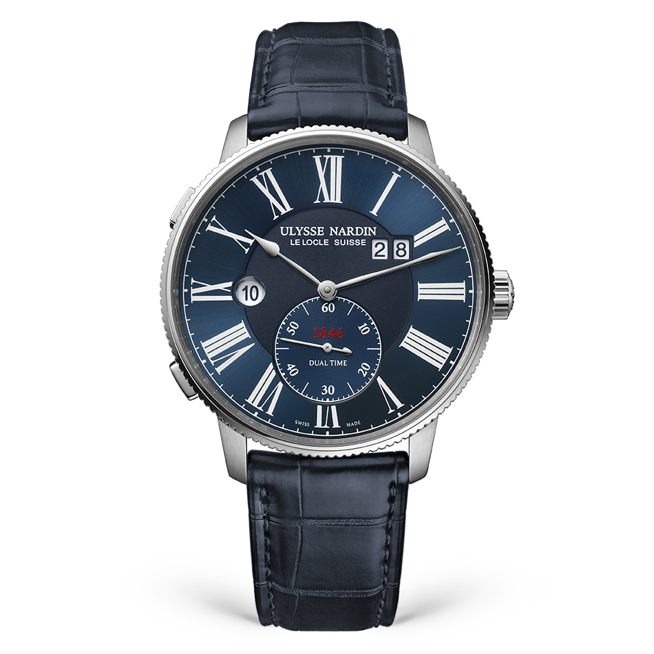 Ulysse Nardin Marine Torpilleur Dual Time 44 mm Blue Dial Stainless Steel Leather Strap 3343-320-3A/1A - WATCHXNYC