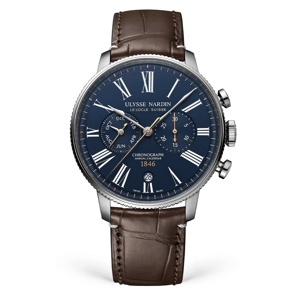 Ulysse Nardin Torpilleur Annual Chronograph 44 mm Blue Dial Stainless Steel Leather Strap 1533-320LE-3A-175/1A - WATCHXNYC
