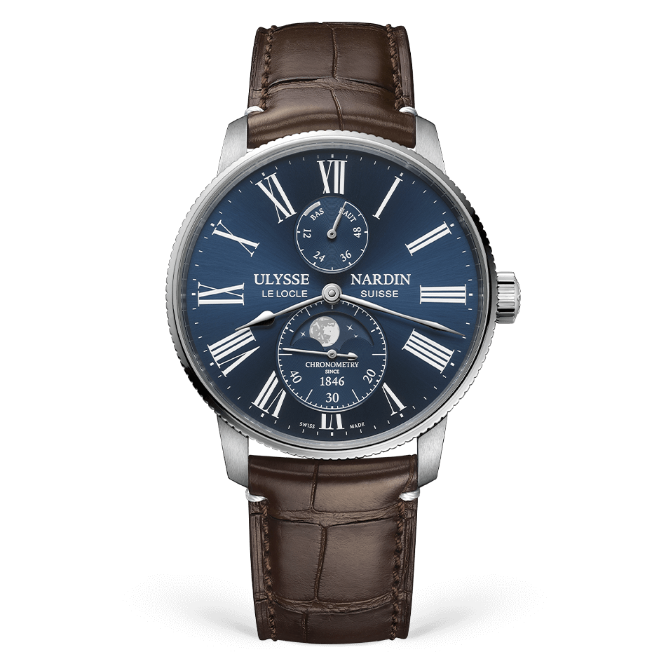 Ulysse Nardin Torpilleur Moonphase 42 mm Blue Dial Stainless Steel Leather Strap 1193-310LE-3A-175/1B - WATCHXNYC