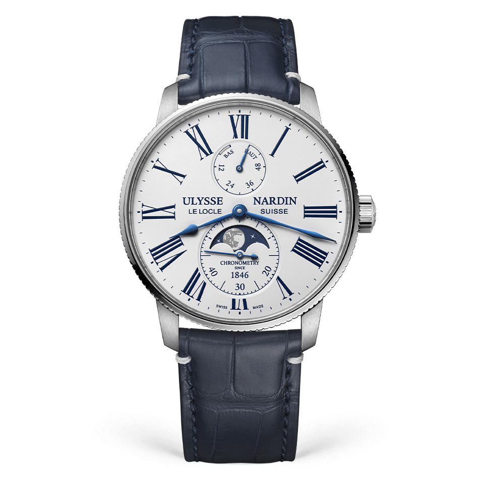 Ulysse Nardin Torpilleur Moonphase 42 mm Silver Dial Stainless Steel Leather Strap 1193-310LE-0A-175/1A - WATCHXNYC