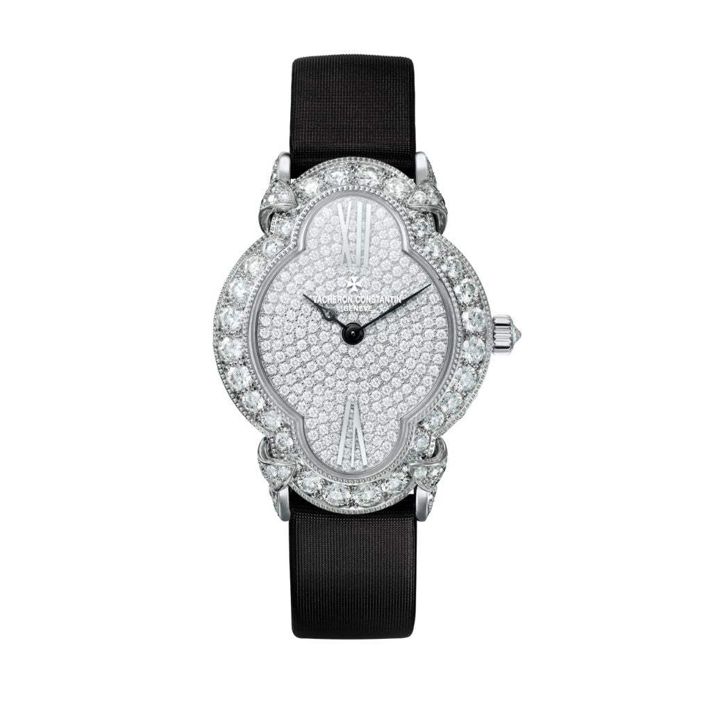Vacheron Constantin Heures Créatives Heure Romantique 36.2 x 26.5 mm Diamond Paved Dial White Gold Satin Strap 37640/000G-B021 - WATCHXNYC