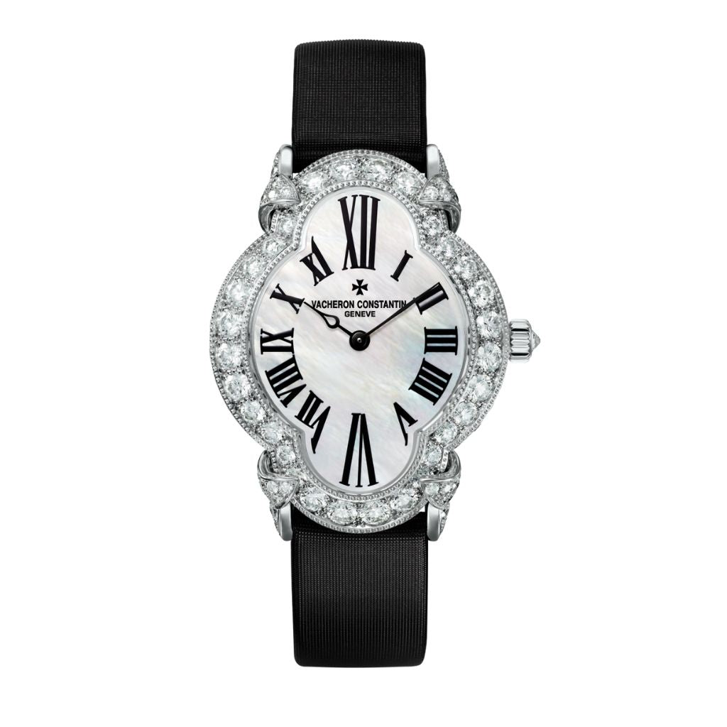 Vacheron Constantin Heures Créatives Heure Romantique 36.2 x 26.5 mm White Mother-Of-Pearl with Diamonds Dial White Gold Satin Strap 37640/000G-B030 - WATCHXNYC