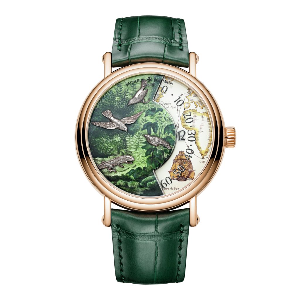 Vacheron Constantin Métiers d'Art Tribute to Explorer Naturalists - Cape of Good Hope 41 mm Green Dial 18K Pink Gold   Leather Strap 7500U/000R-B994 - WATCHXNYC