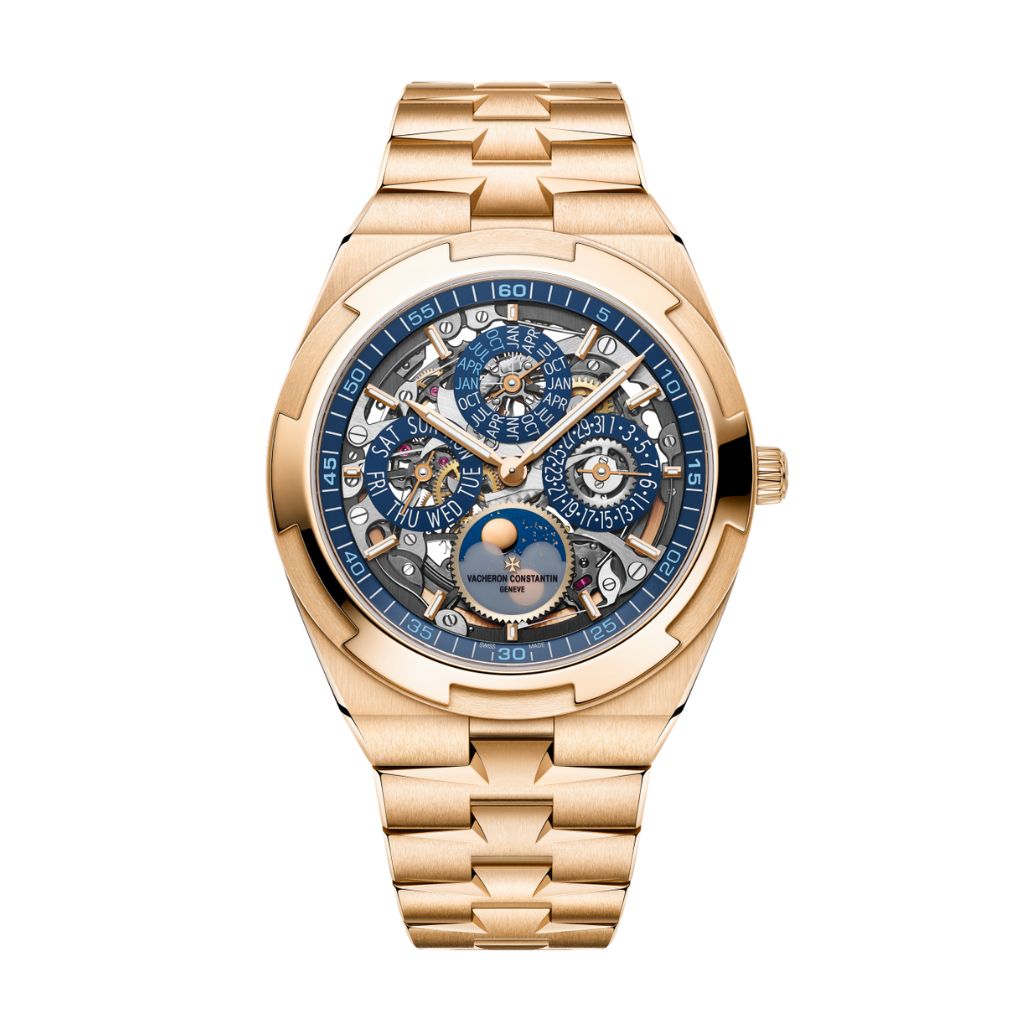 Vacheron Constantin Overseas perpetual calendar ultra-thin skeleton 41.5 mm Blue Dial 18K Pink Gold Bracelet 4300V/220R-B642 - WATCHXNYC