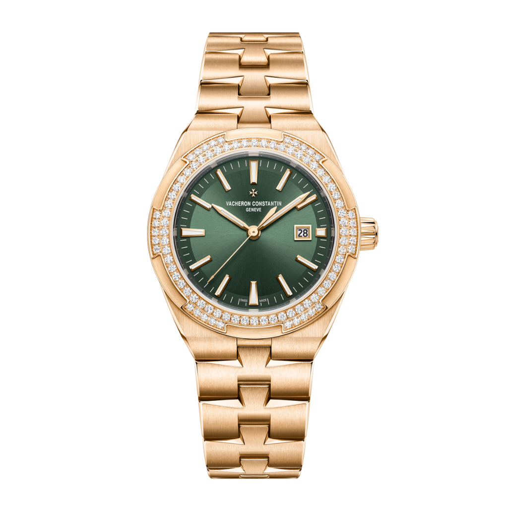 Vacheron Constantin Overseas self-winding 35 mm Green Dial with Diamonds 18K Pink Gold Bracelet 4605V/200R-B969 - WATCHXNYC