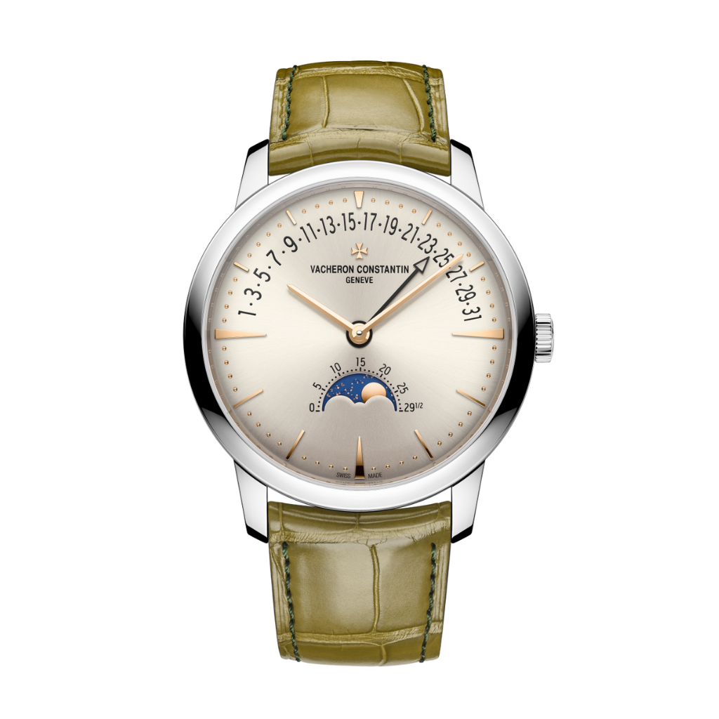 Vacheron Constantin Patrimony moon phase retrograde date 42.5 mm Silver Dial White Gold   Leather Strap 4010U/000G-H070 - WATCHXNYC
